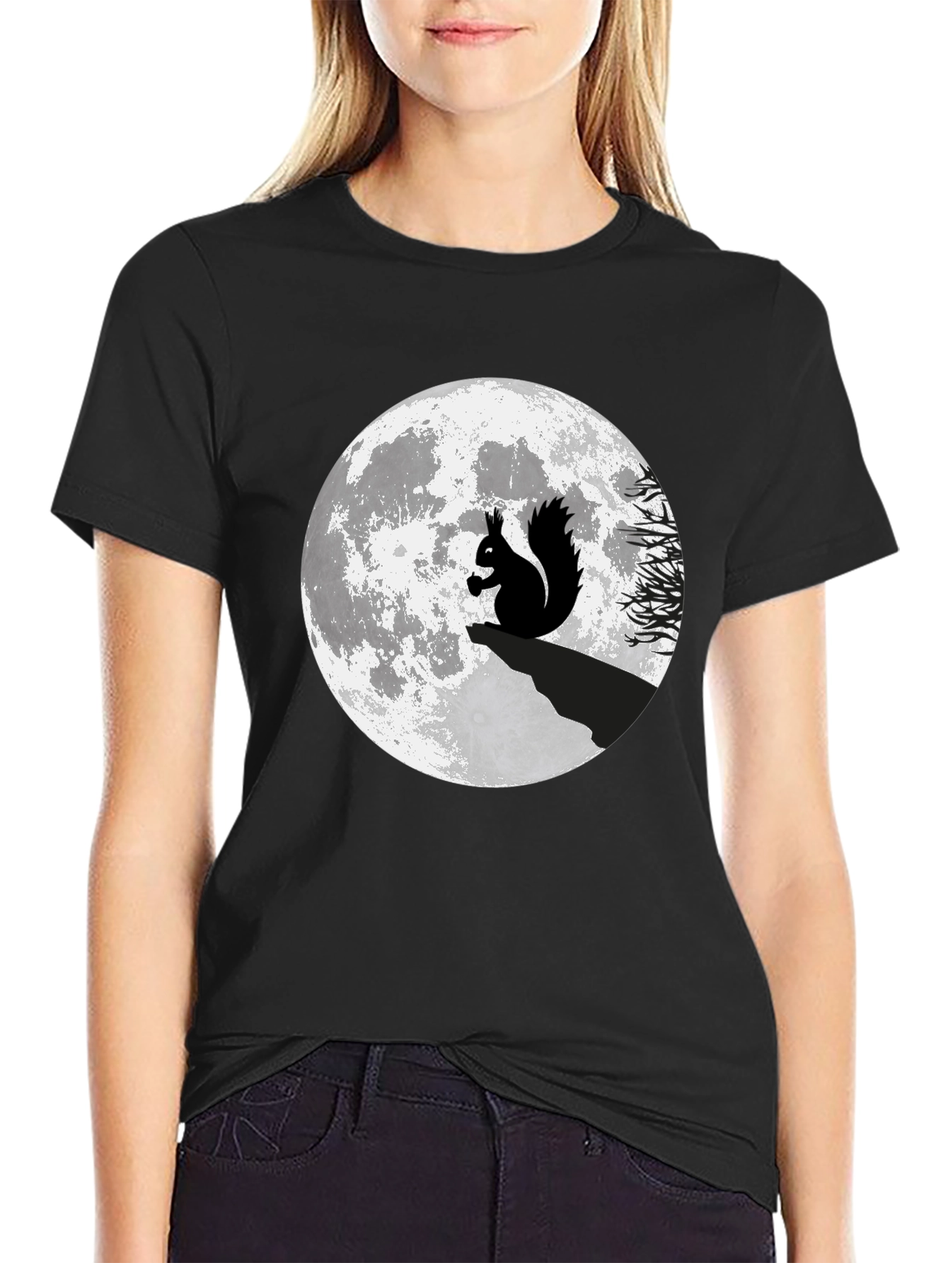 Squirrel Moon Graphic T-Shirt - Black