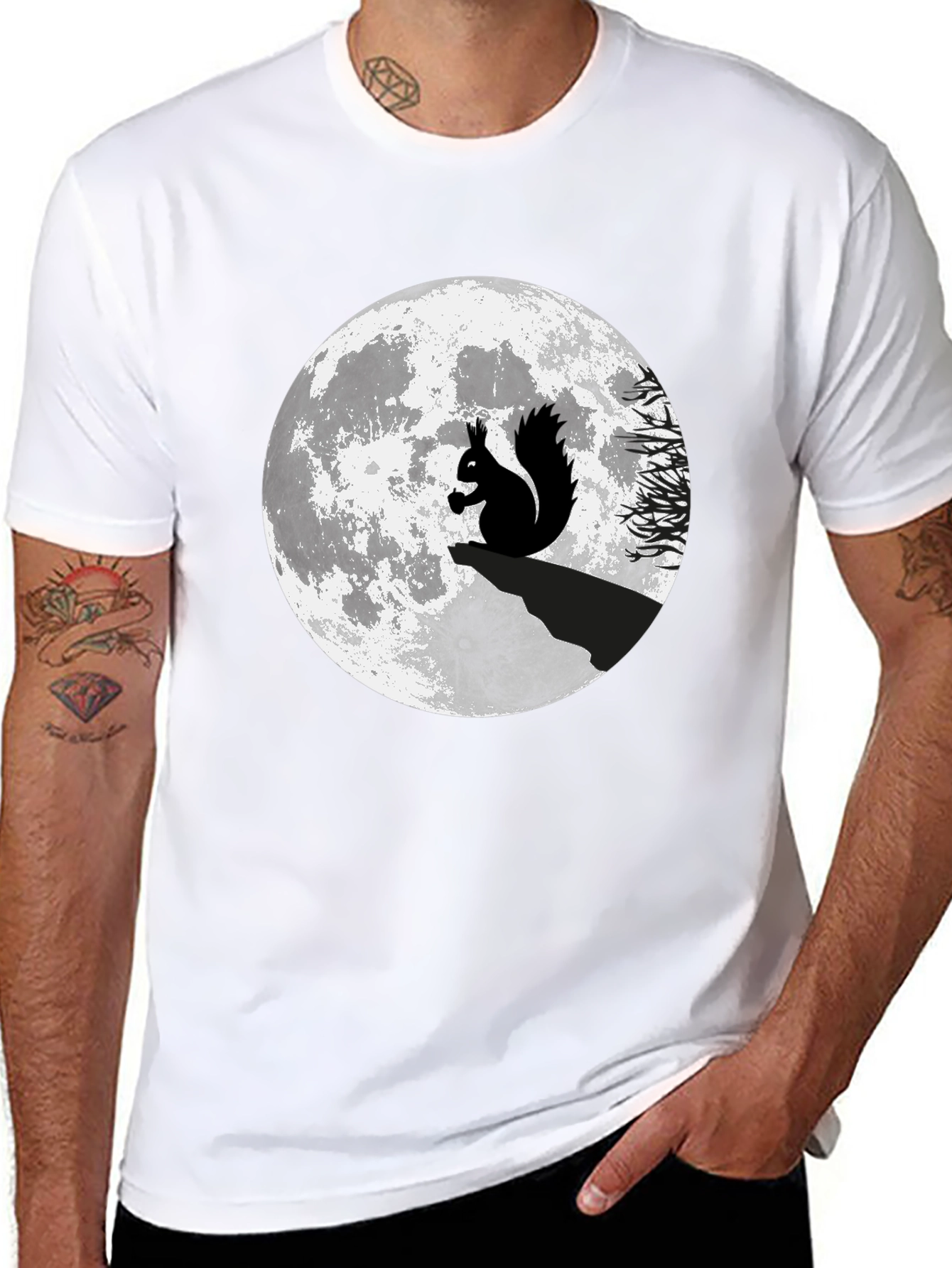 Squirrel Moon Graphic T-Shirt - Black
