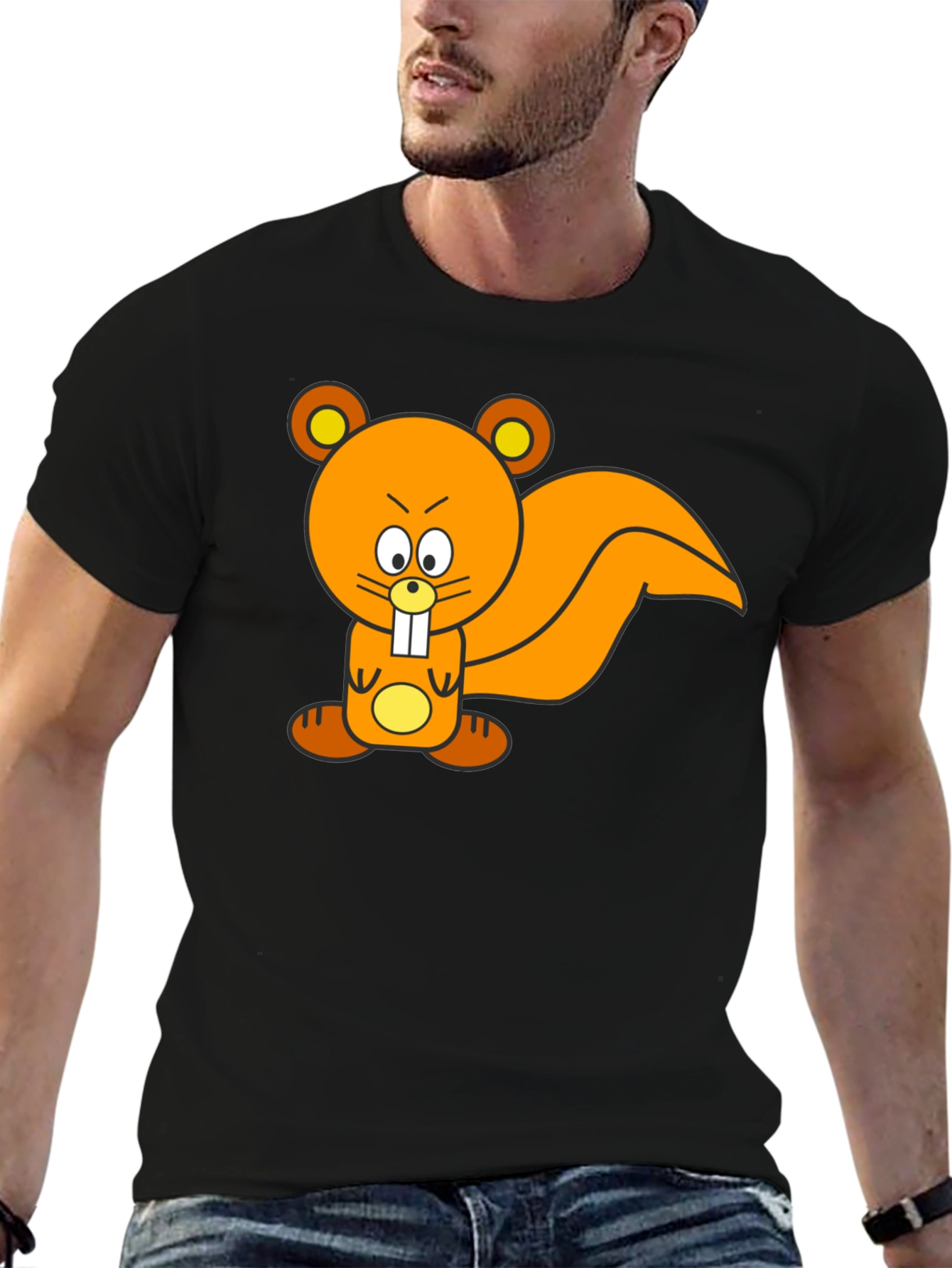 Cartoon Squirrel Graphic Tee - Black