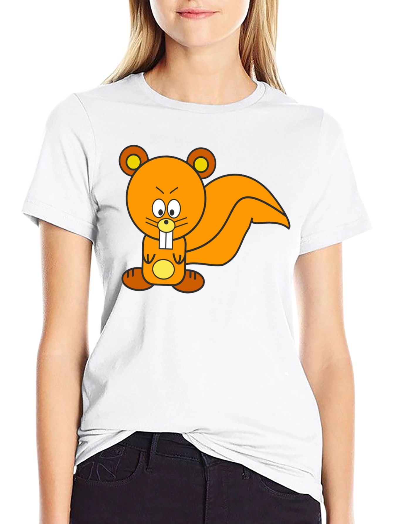 Cartoon Squirrel Graphic Tee - Black