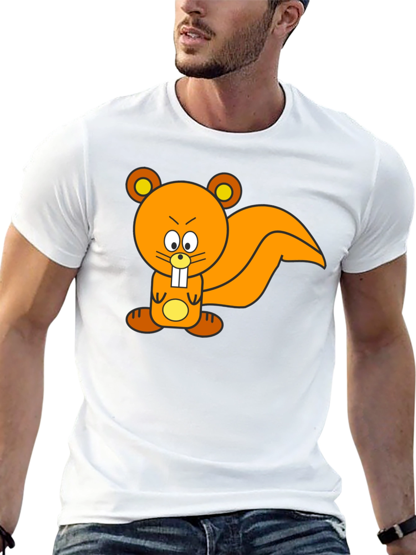 Cartoon Squirrel Graphic Tee - Black