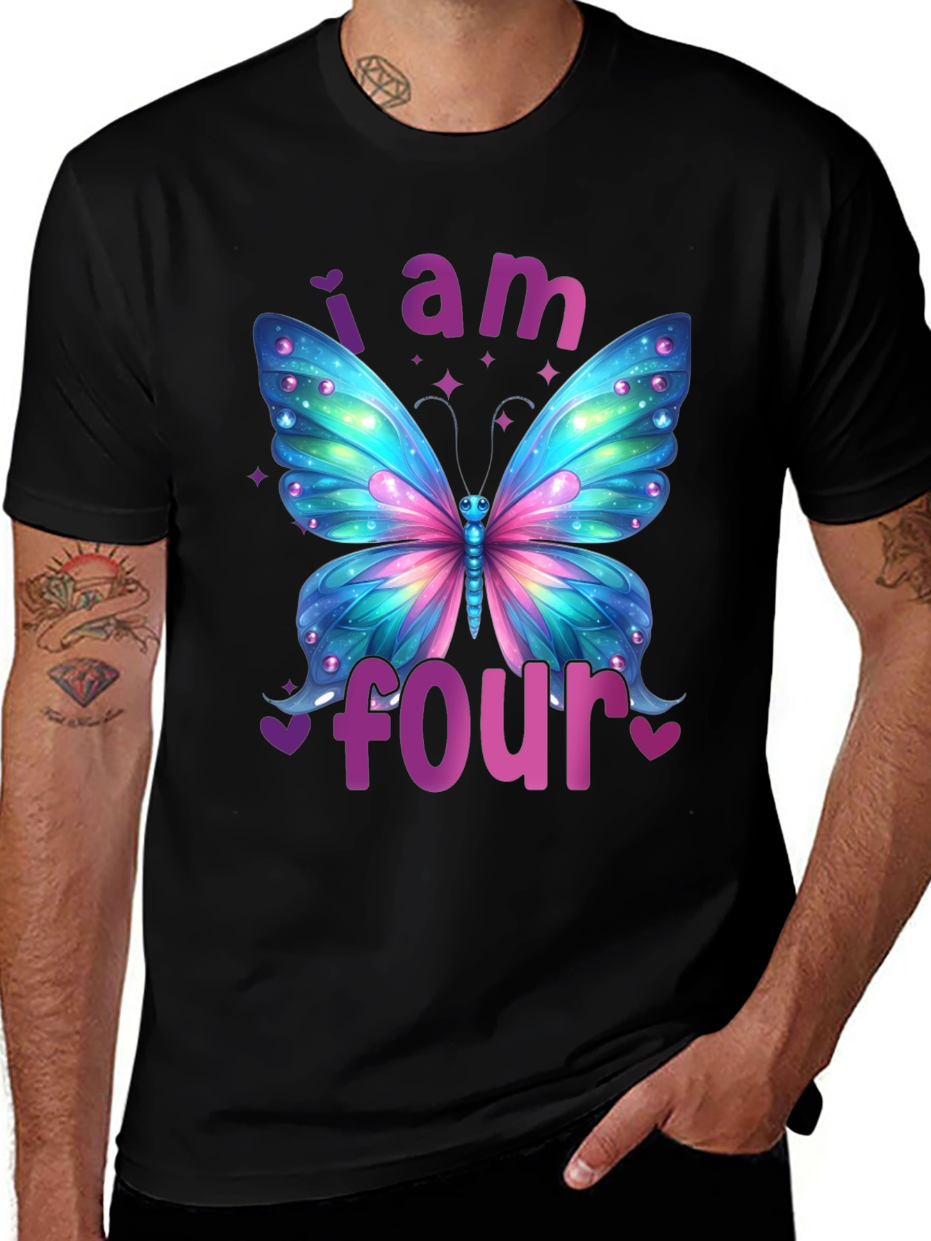 I Am Four Butterfly Birthday T-Shirt