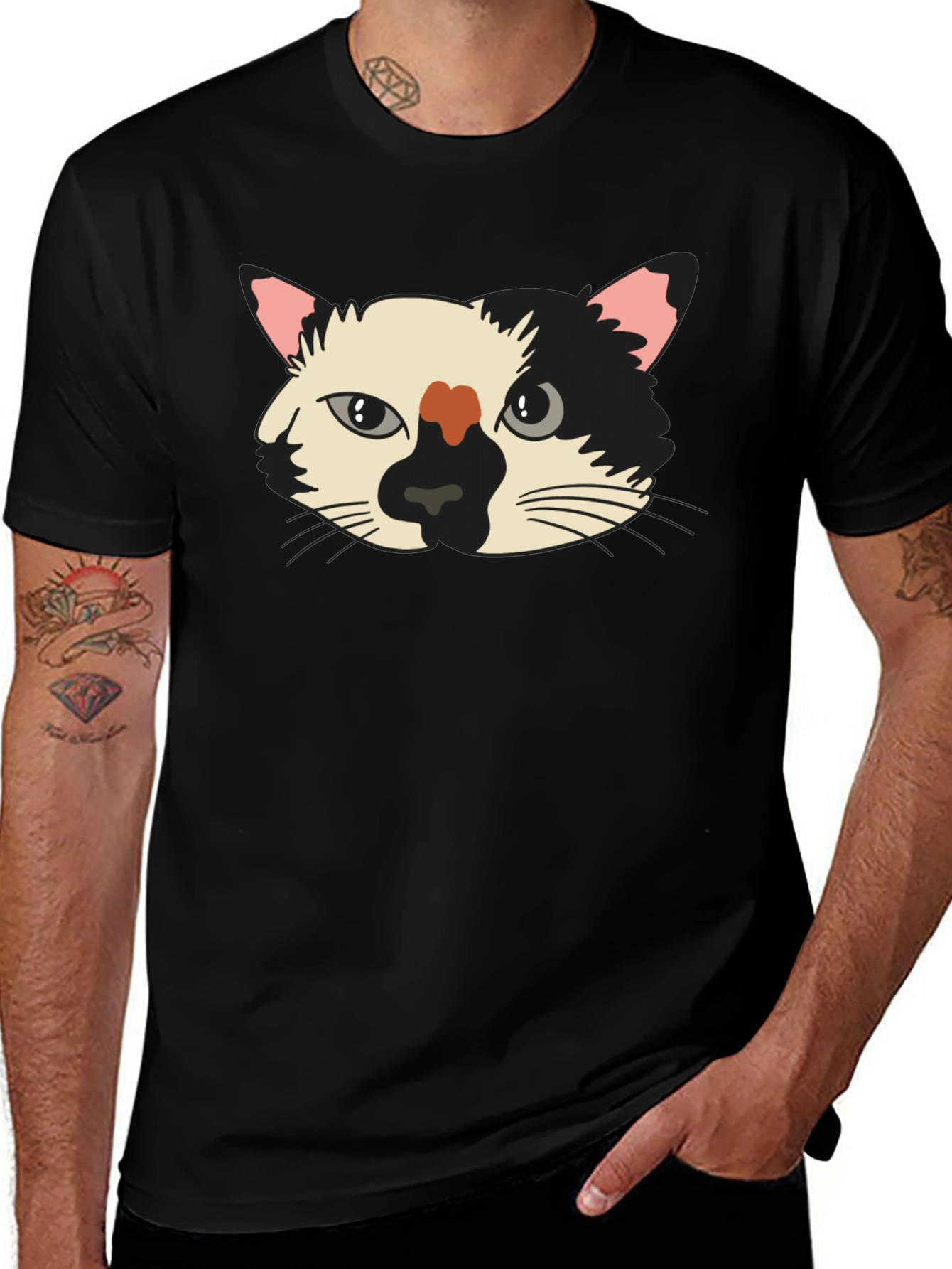 Cat Face Graphic Tee - Unisex Black T-Shirt