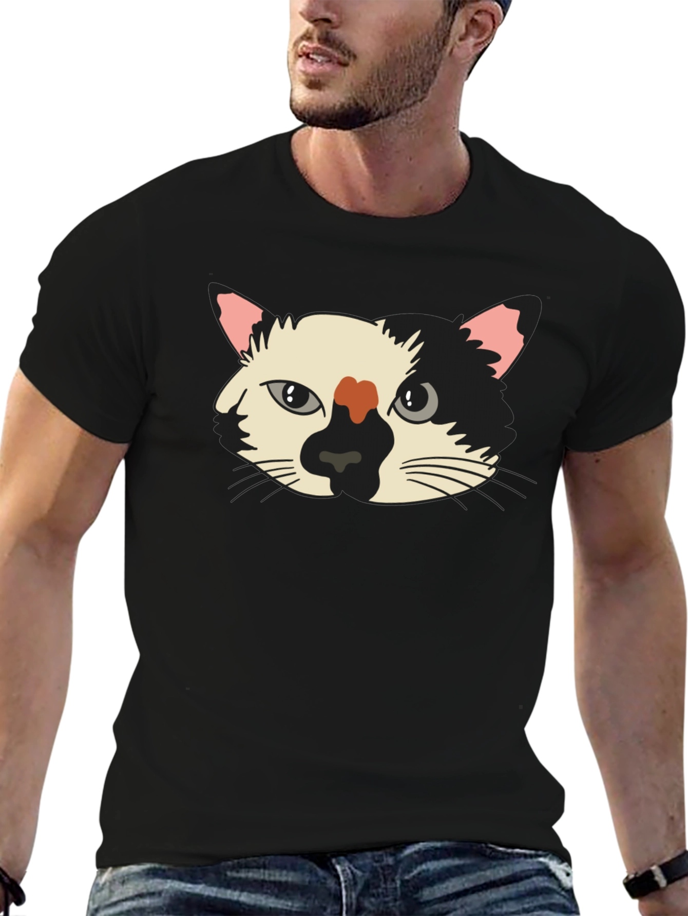 Cat Face Graphic Tee - Unisex Black T-Shirt