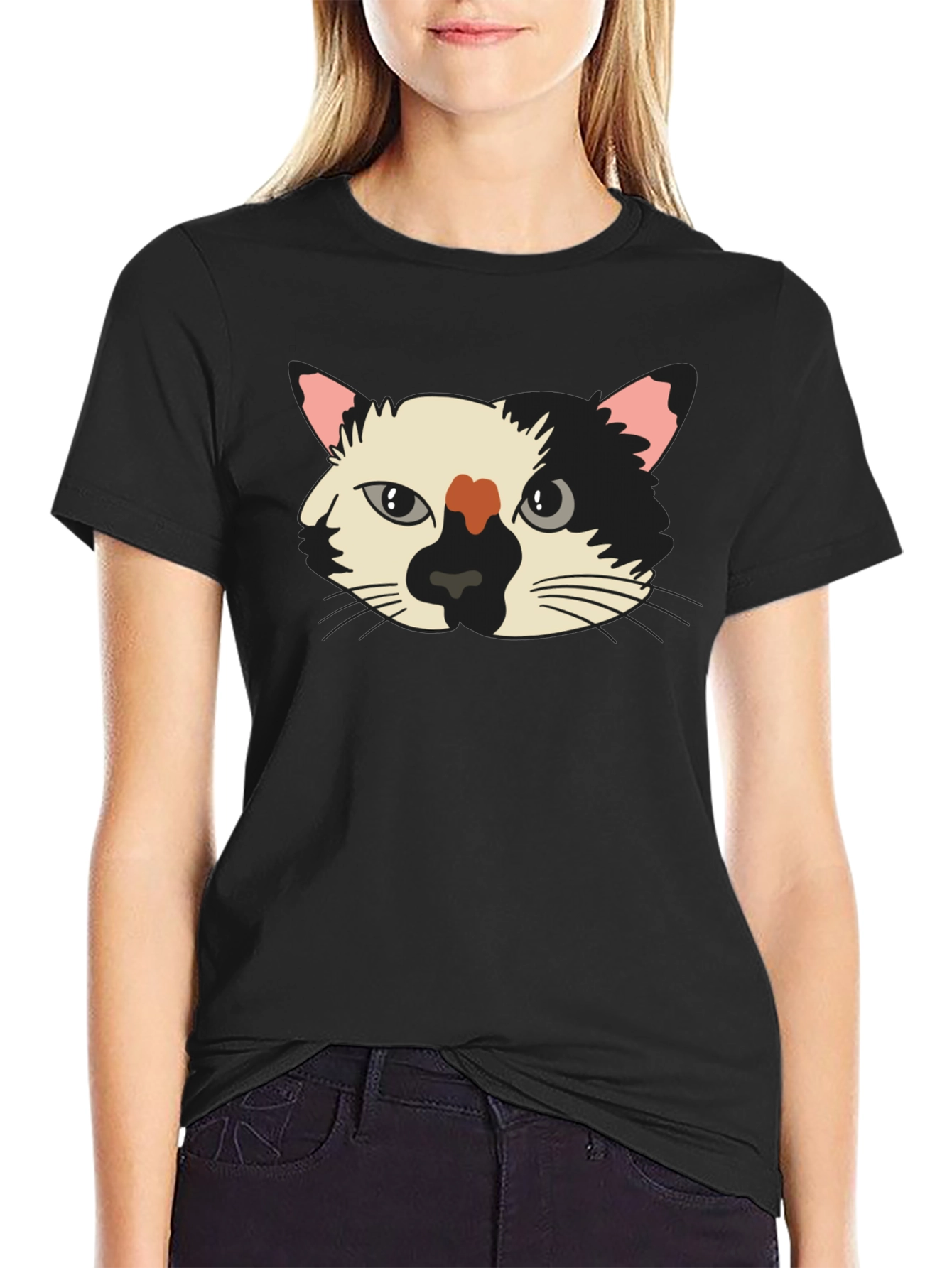 Cat Face Graphic Tee - Unisex Black T-Shirt