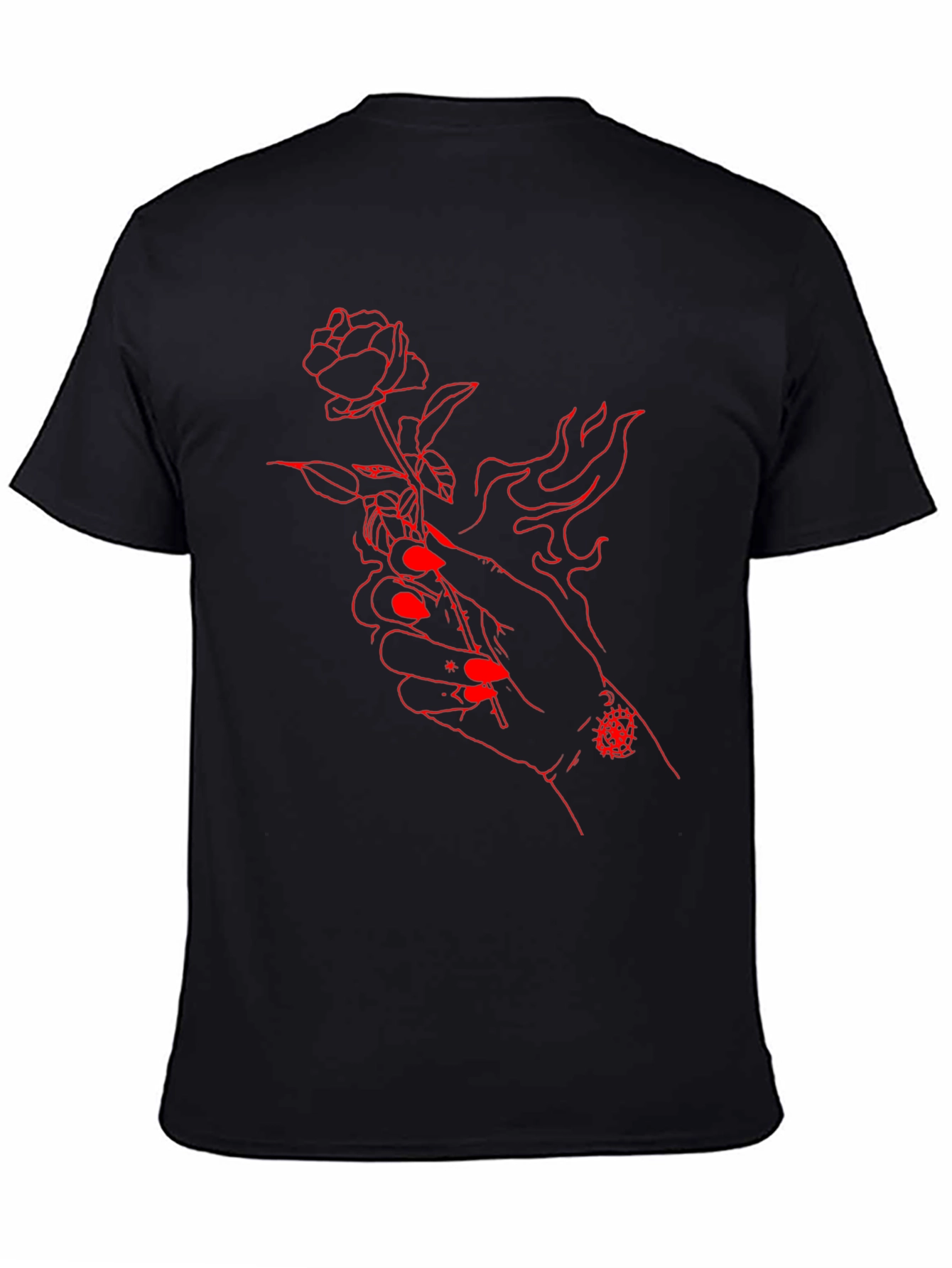 Red Rose Hand Graphic Black Tee
