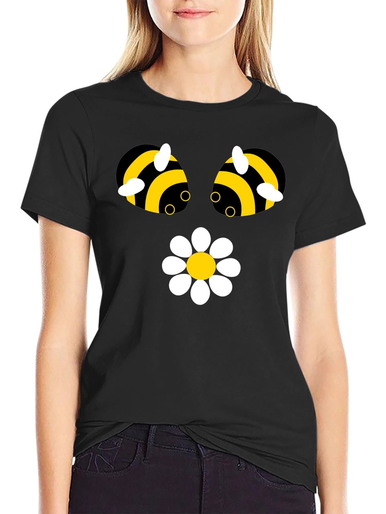 Funny Bee & Daisy Graphic T-Shirt