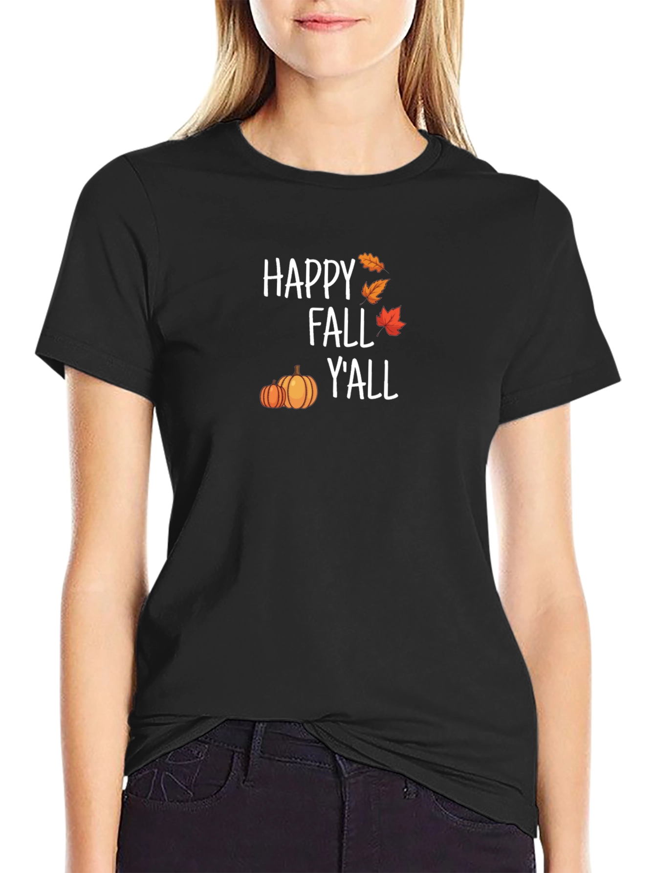 Happy Fall Yall Graphic Tee - Black