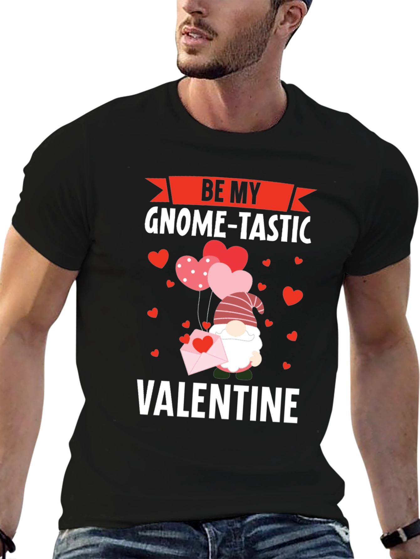 Be My Gnome-Tastic Valentine Black Graphic T-Shirt