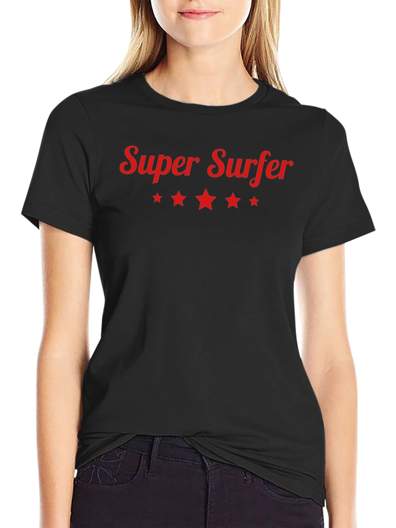 Super Surfer T-Shirt - Red Text Black Tee