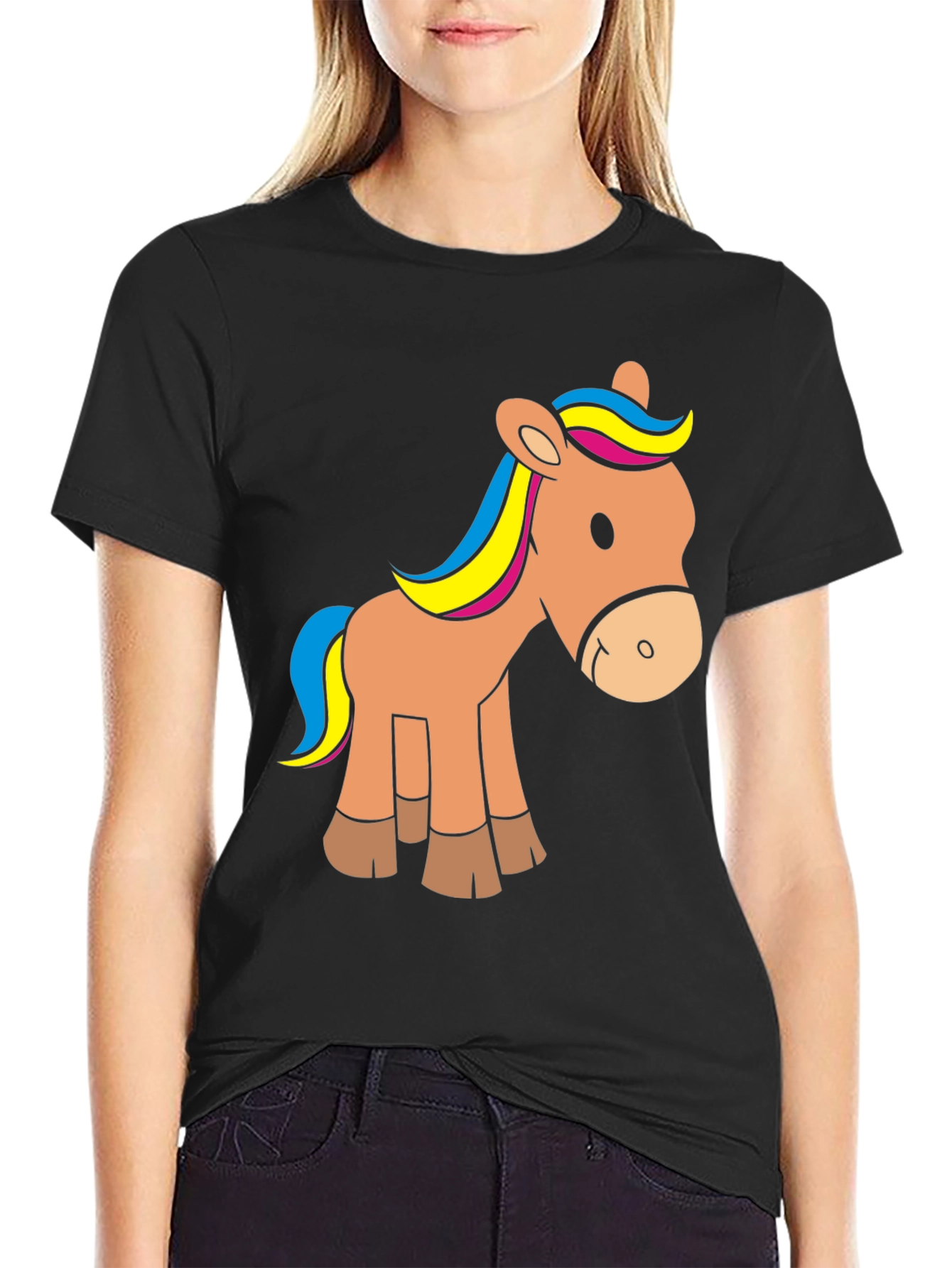 Cute Horse Graphic Tee - Black T-Shirt