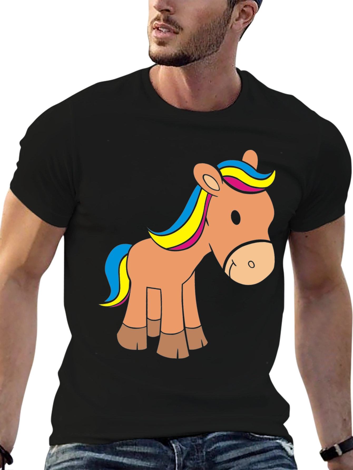 Cute Horse Graphic Tee - Black T-Shirt
