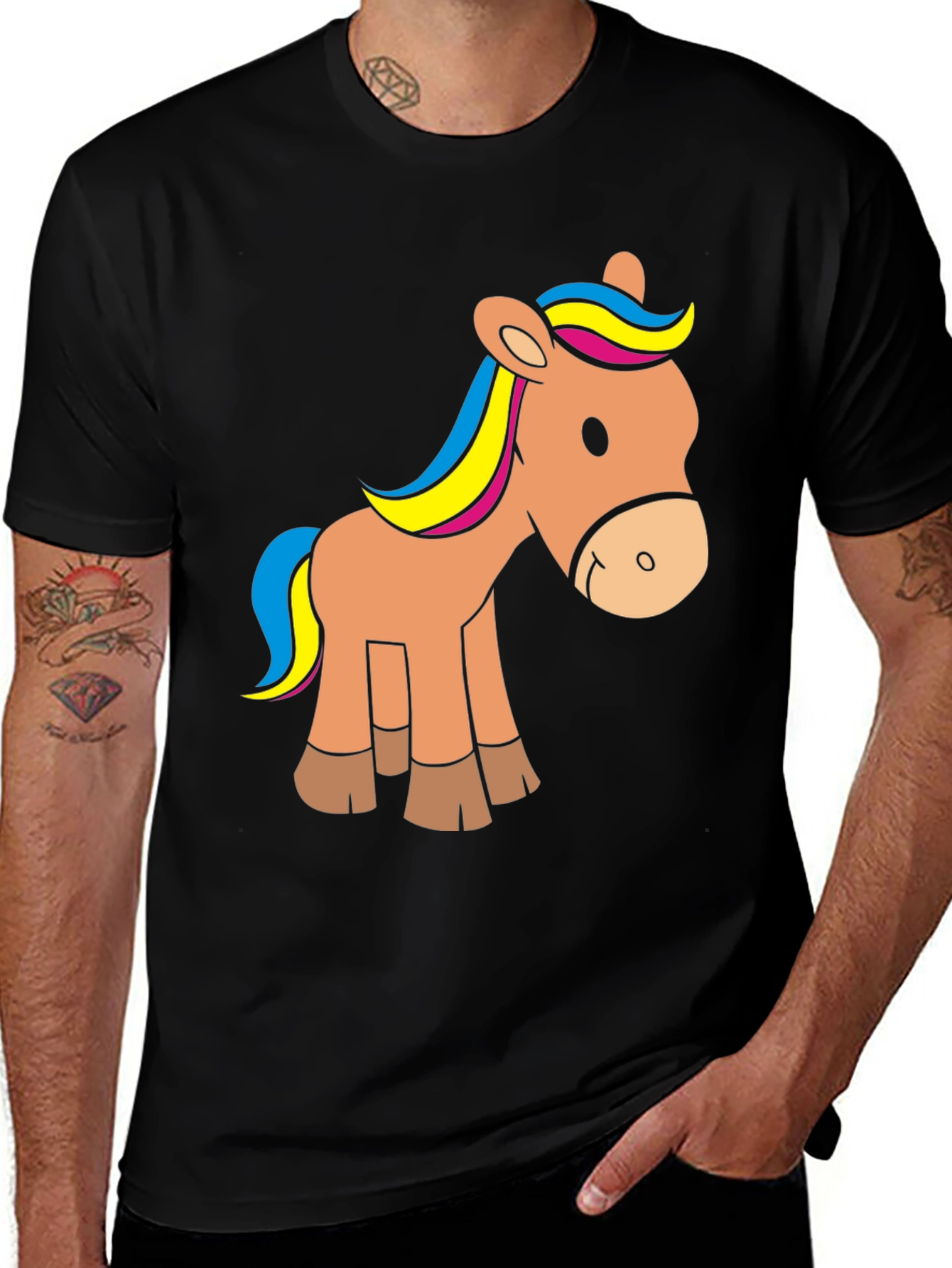 Cute Horse Graphic Tee - Black T-Shirt