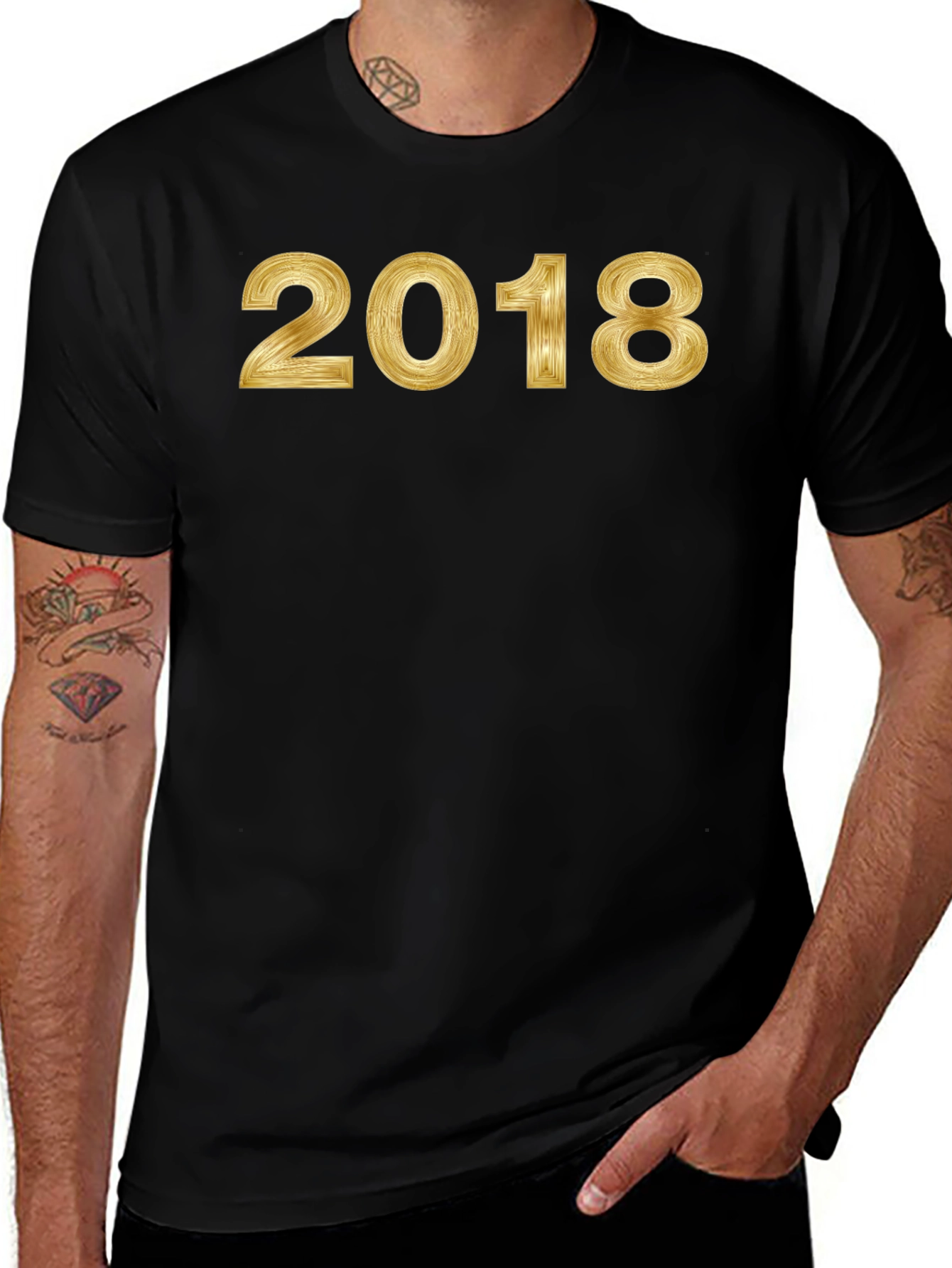 2018 Gold Print Black T-Shirt