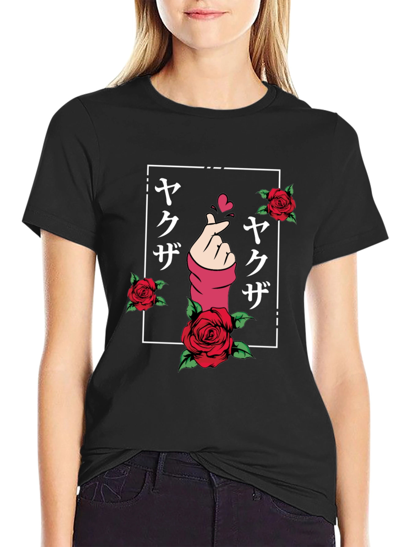 Finger Heart Rose Graphic Tee