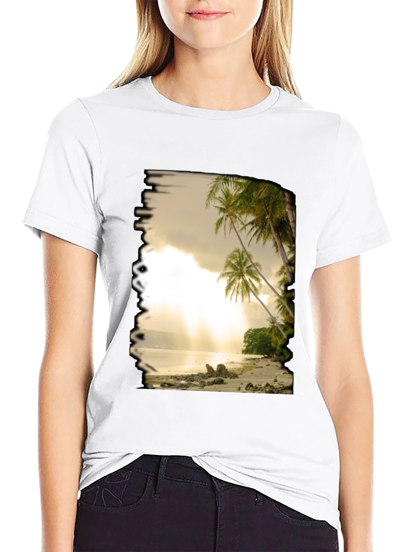 Beach Scene Graphic Tee - Tropical Paradise T-Shirt