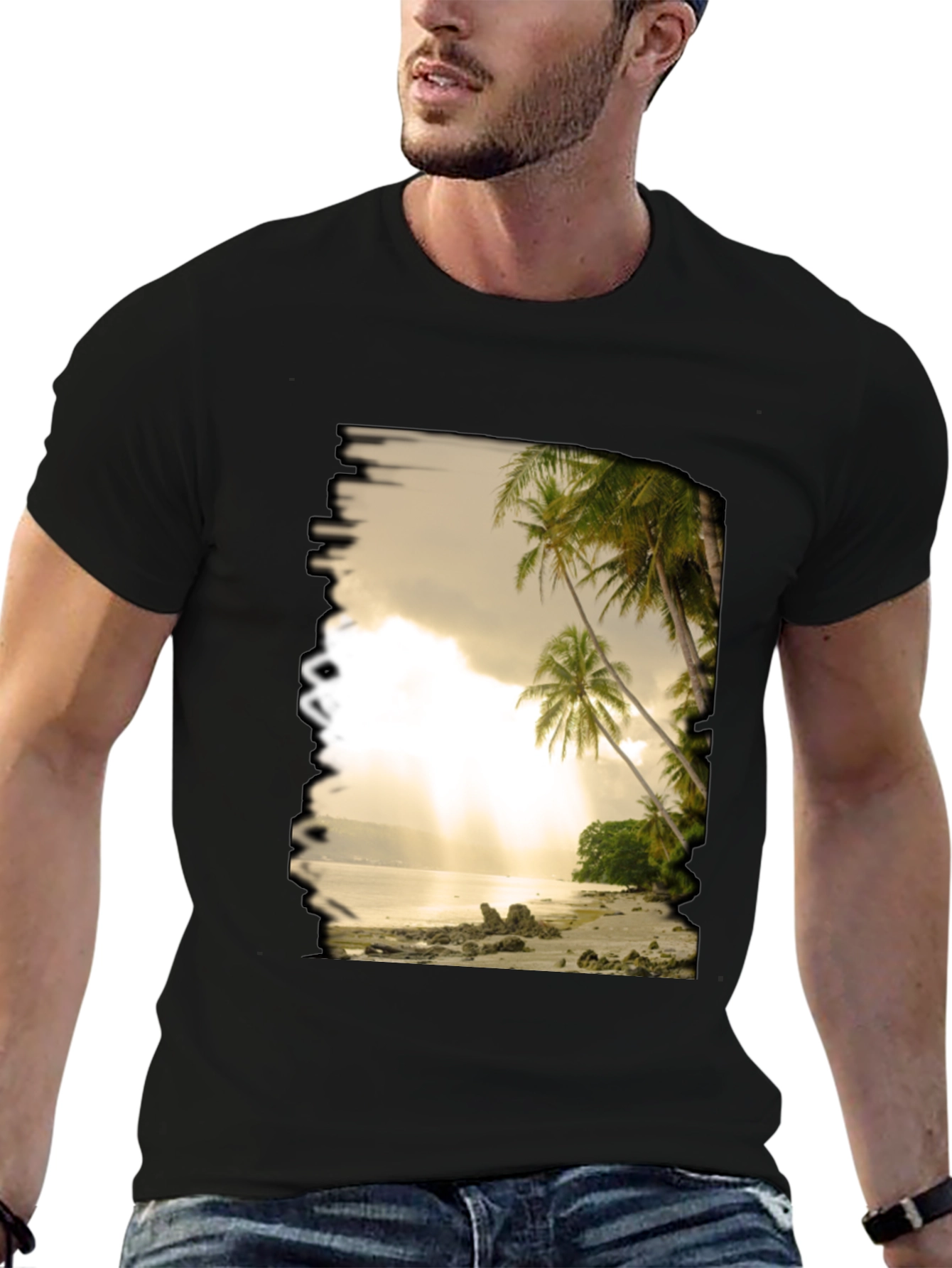 Beach Scene Graphic Tee - Tropical Paradise T-Shirt