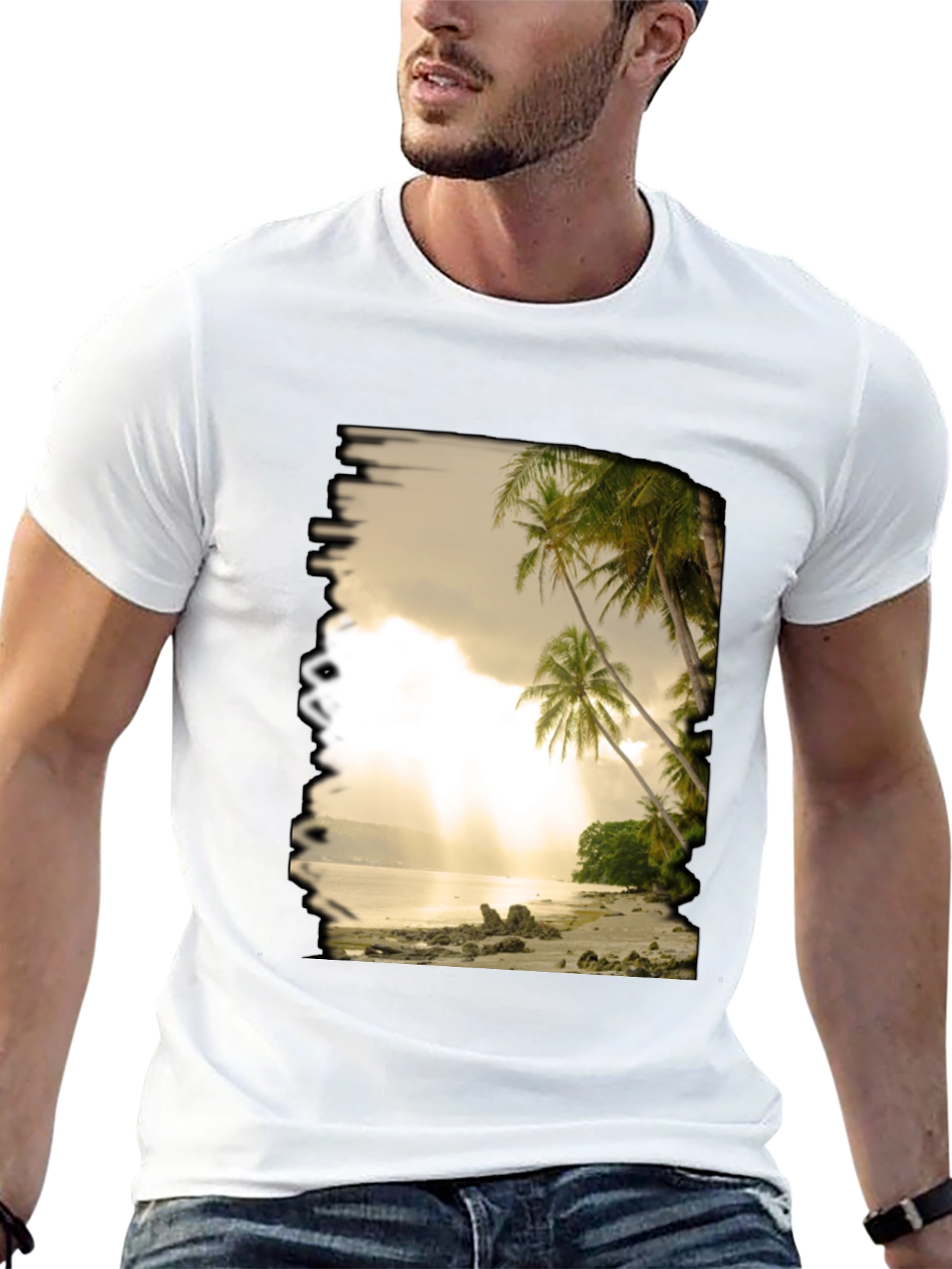 Beach Scene Graphic Tee - Tropical Paradise T-Shirt