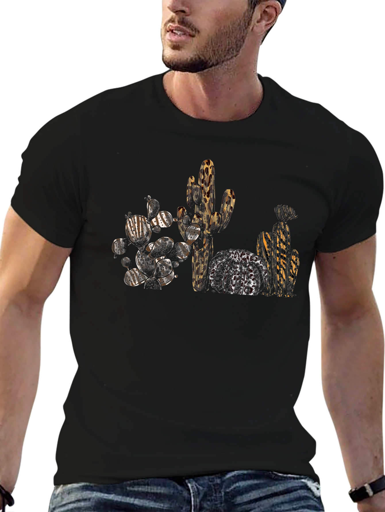 Cactus Leopard Print Black T-Shirt