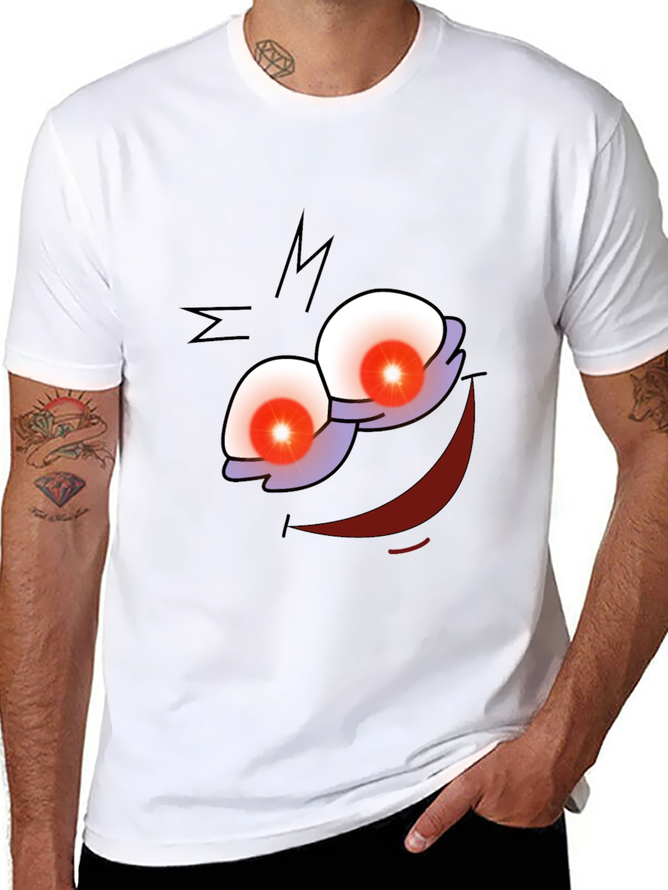 Mens Graphic Print Black T-Shirt - Cartoon Face