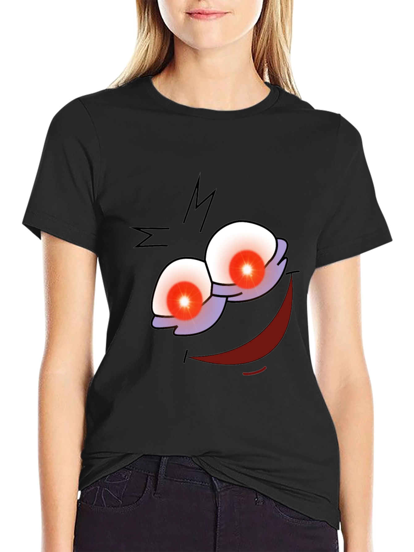 Mens Graphic Print Black T-Shirt - Cartoon Face