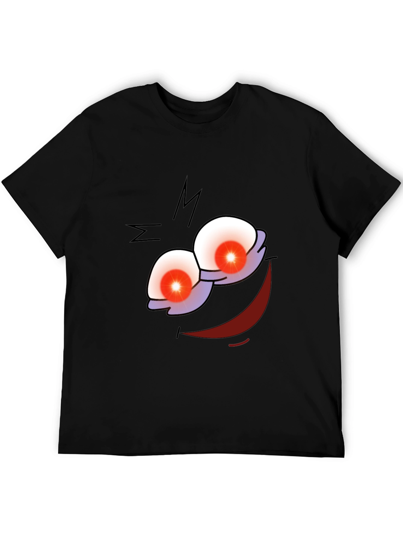 Mens Graphic Print Black T-Shirt - Cartoon Face