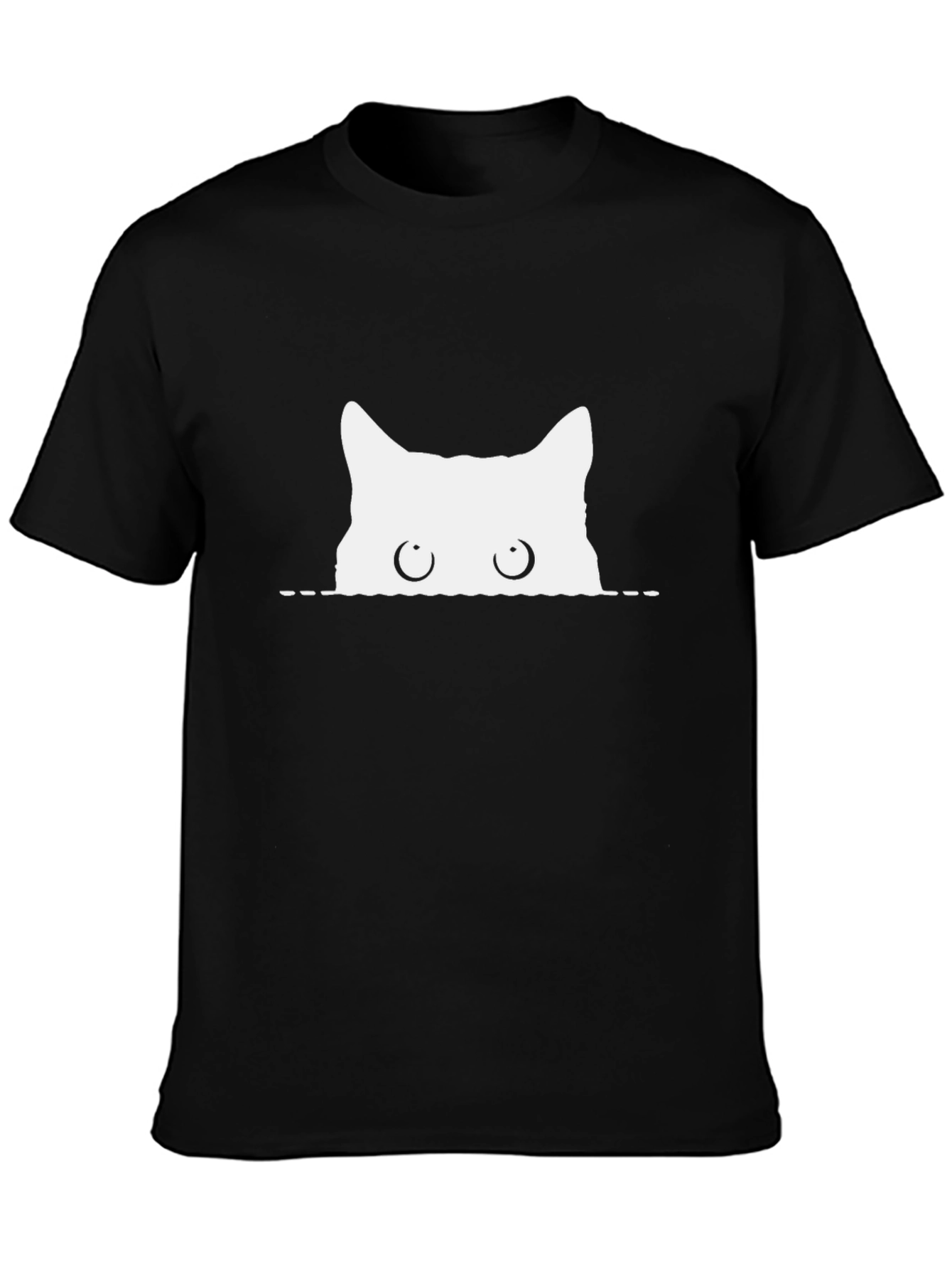 Peeking Cat Graphic Tee - Black Cotton T-Shirt