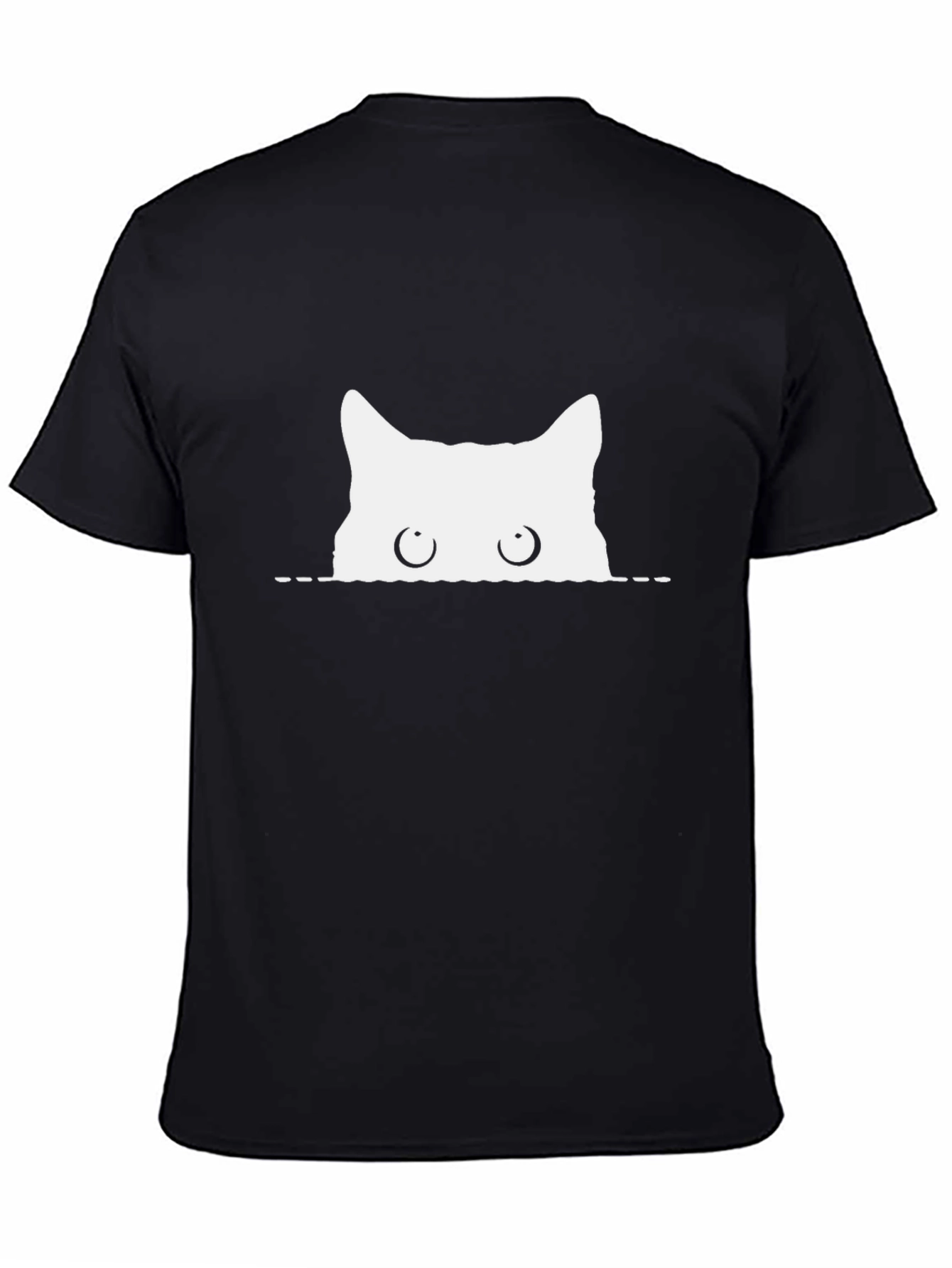 Peeking Cat Graphic Tee - Black Cotton T-Shirt