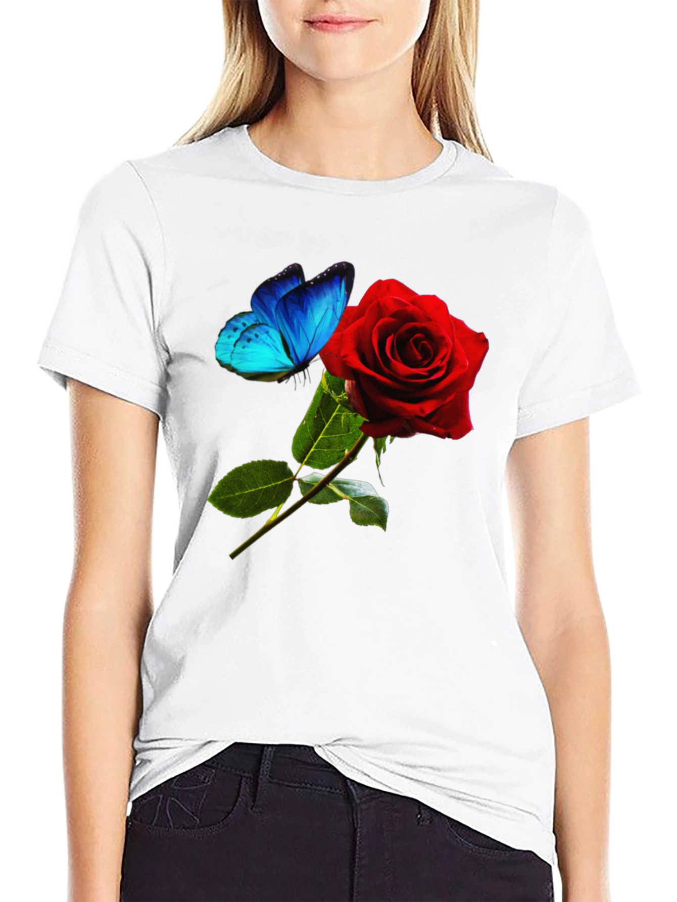 Rose & Butterfly Graphic T-Shirt