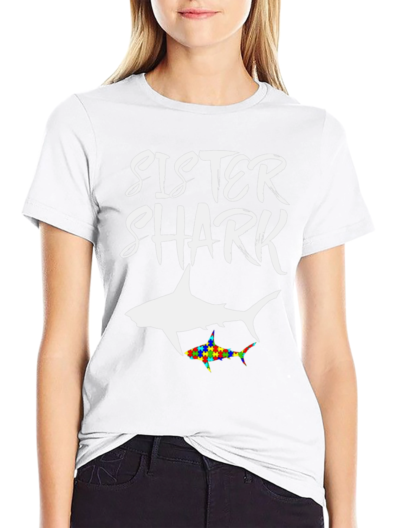 Sister Shark Autism Awareness T-Shirt