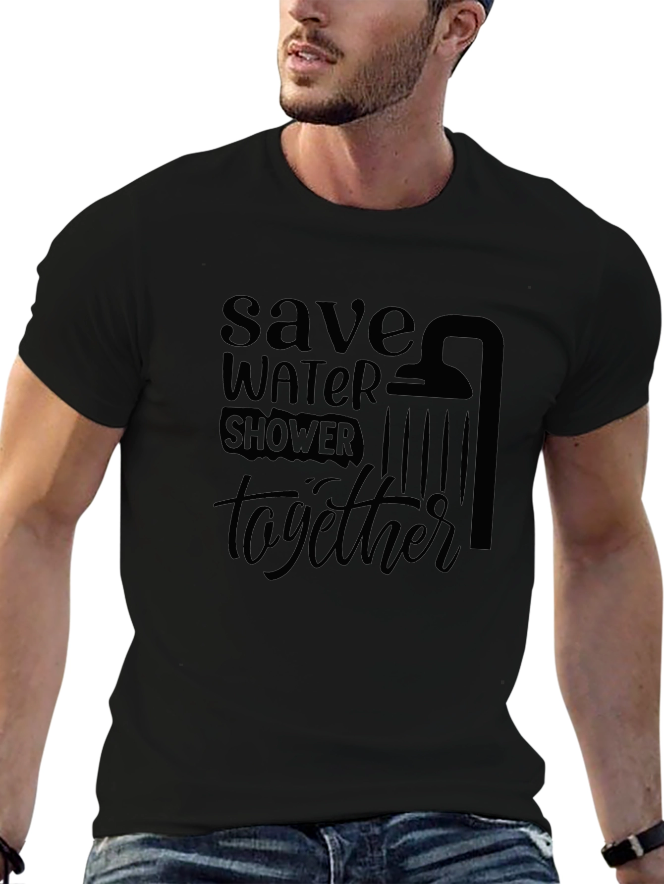 Save Water Shower Together Black T-Shirt