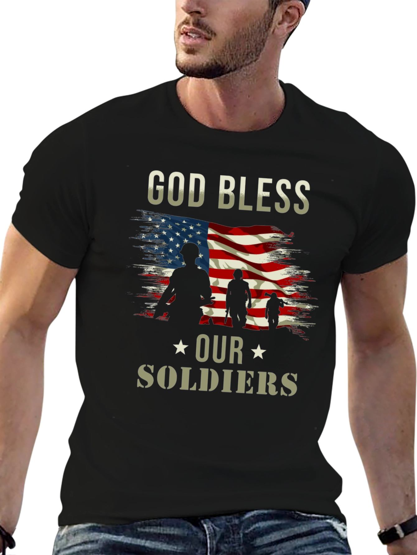 God Bless Our Soldiers American Flag T-Shirt