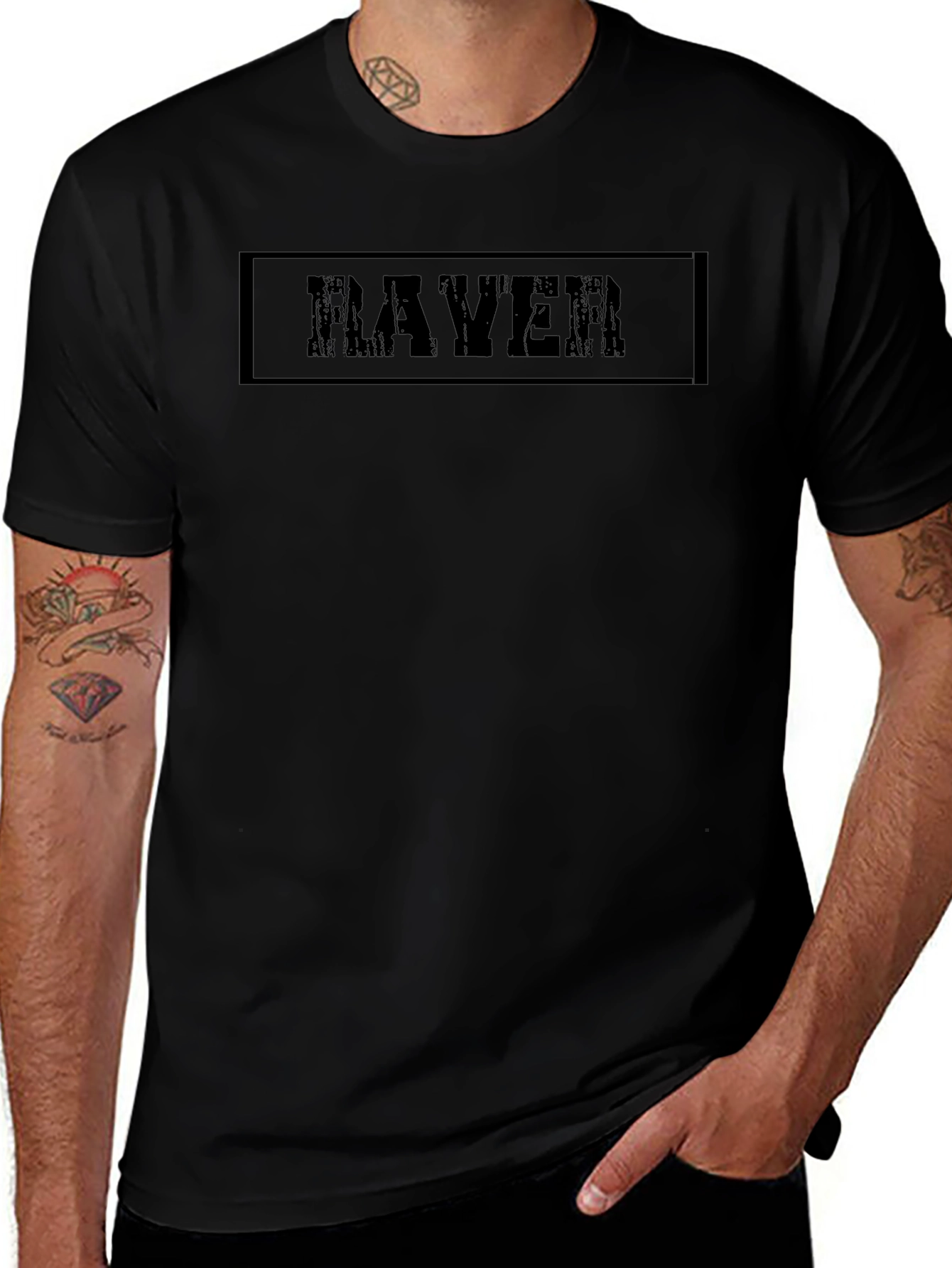 Raver Graphic Tee - Black Cotton T-Shirt