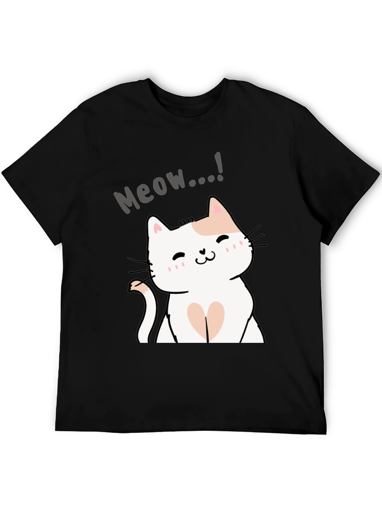 Cute Meow Cat Graphic Black T-Shirt