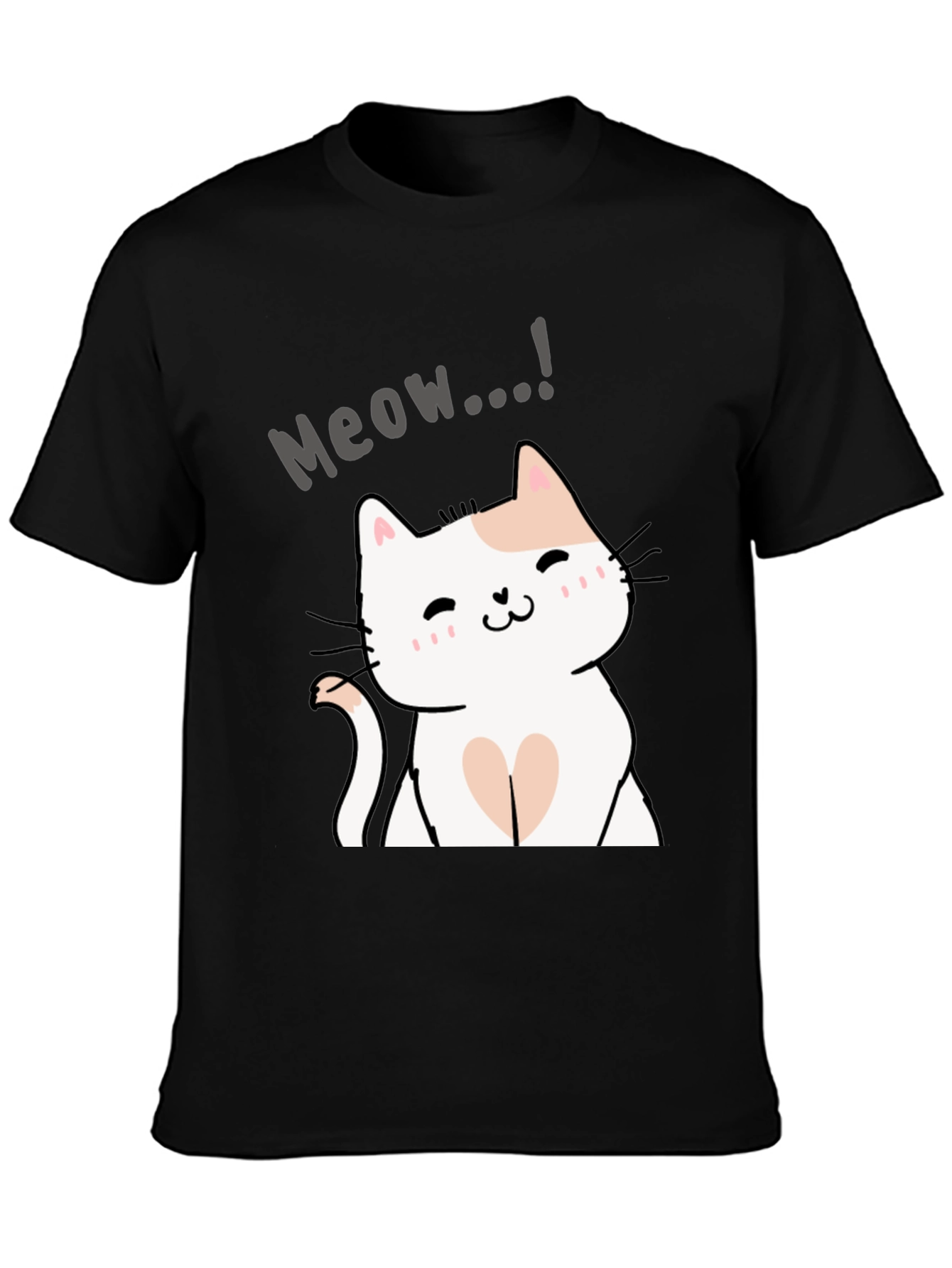 Cute Meow Cat Graphic Black T-Shirt