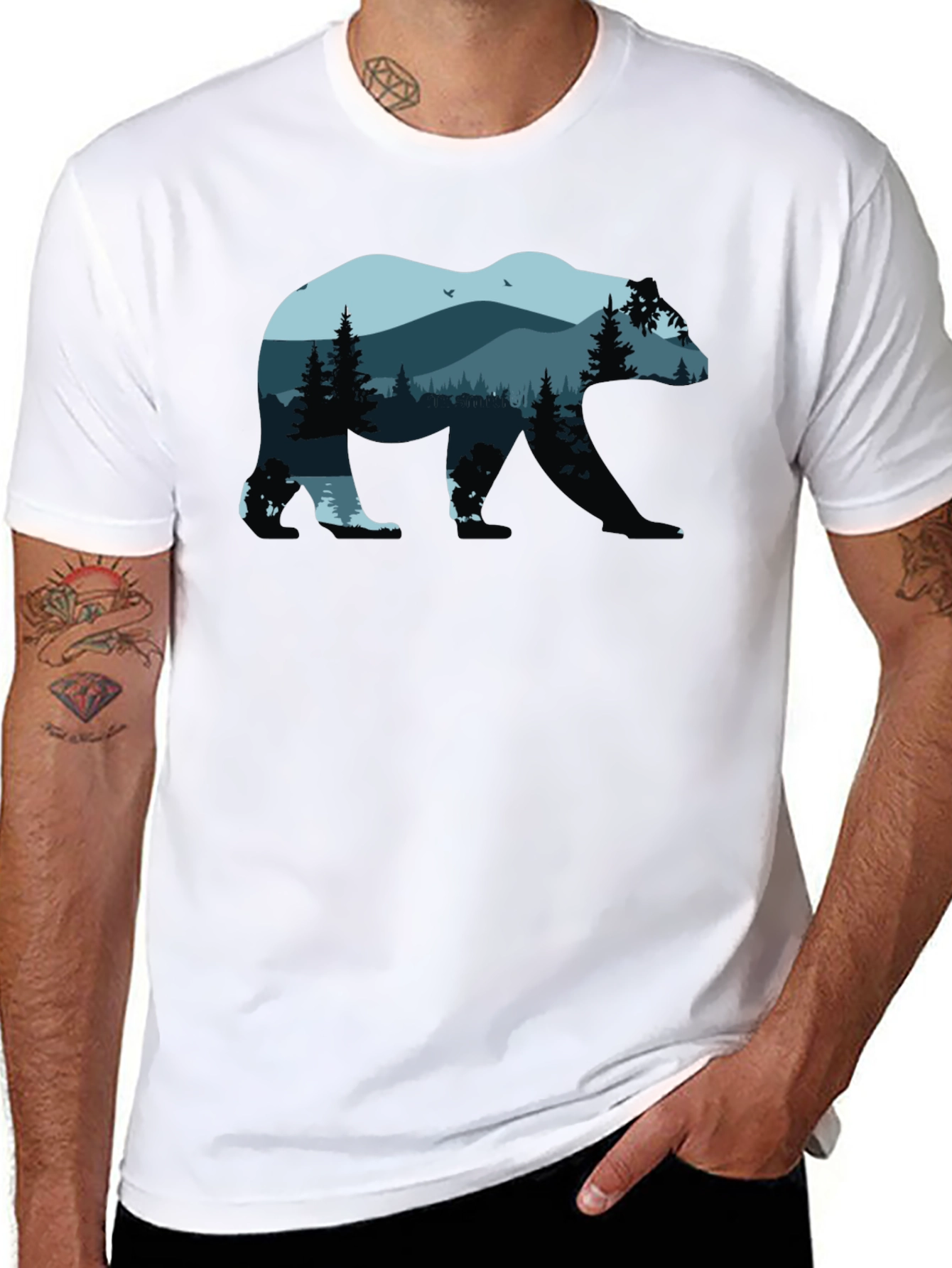 Nature Bear Graphic T-Shirt - Black
