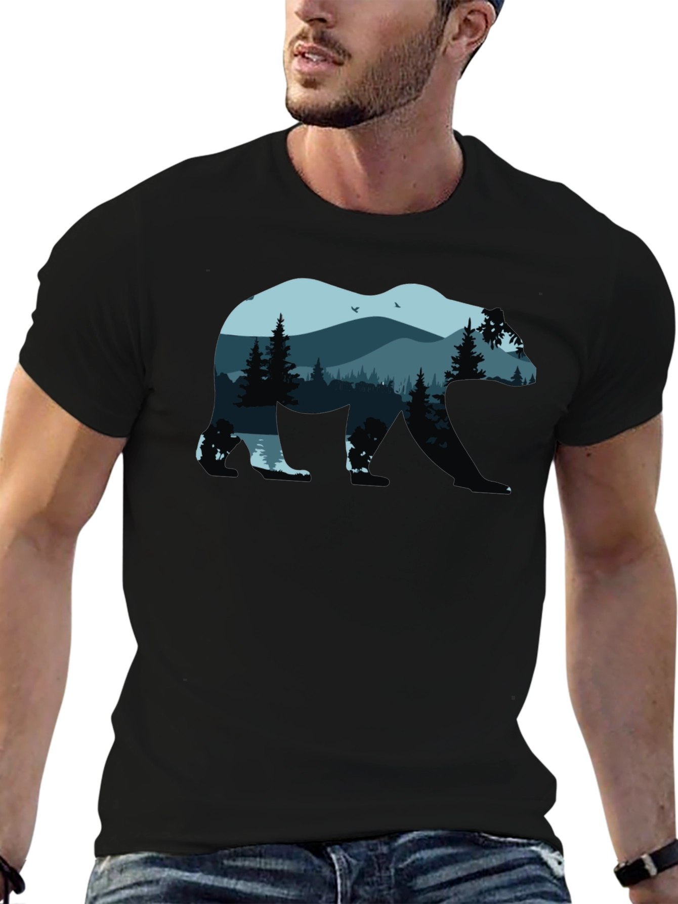 Nature Bear Graphic T-Shirt - Black