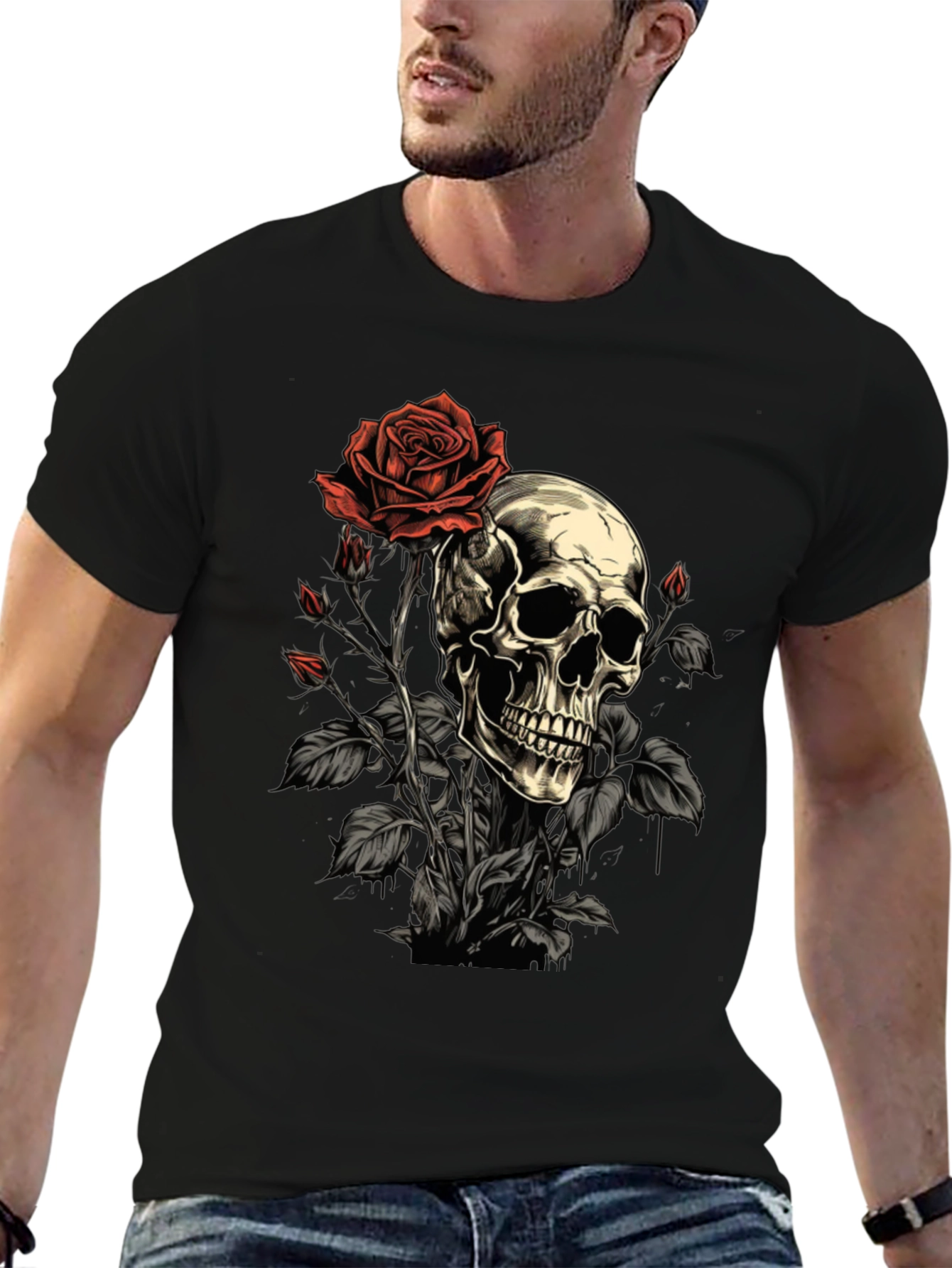 Skull & Rose Graphic Tee - Edgy Style