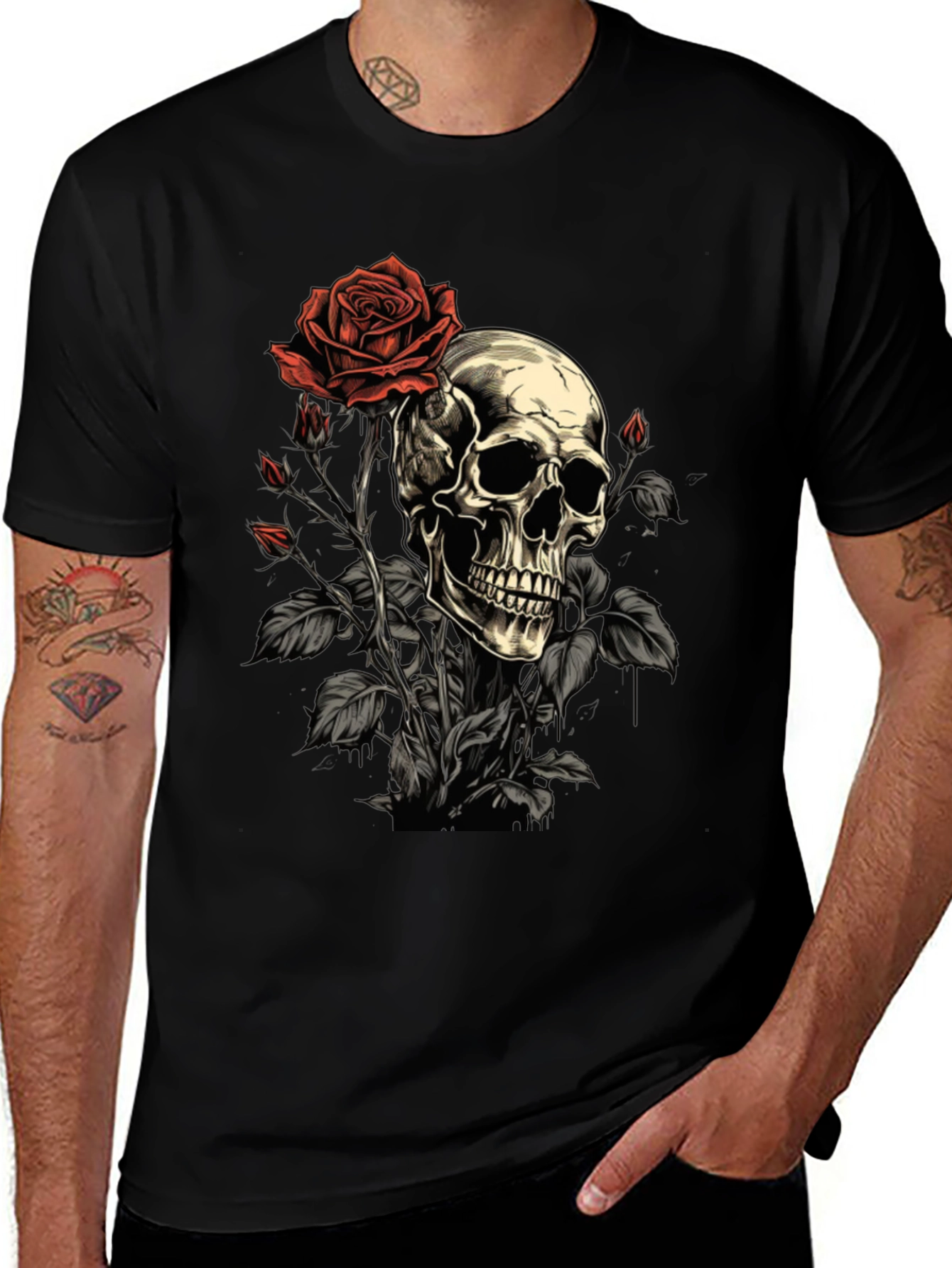 Skull & Rose Graphic Tee - Edgy Style