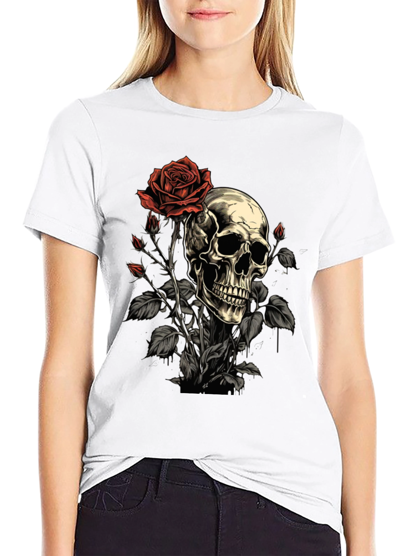 Skull & Rose Graphic Tee - Edgy Style