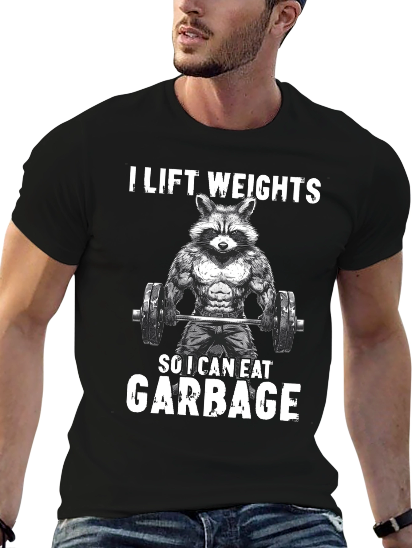 Funny Raccoon Weightlifting Graphic Tee