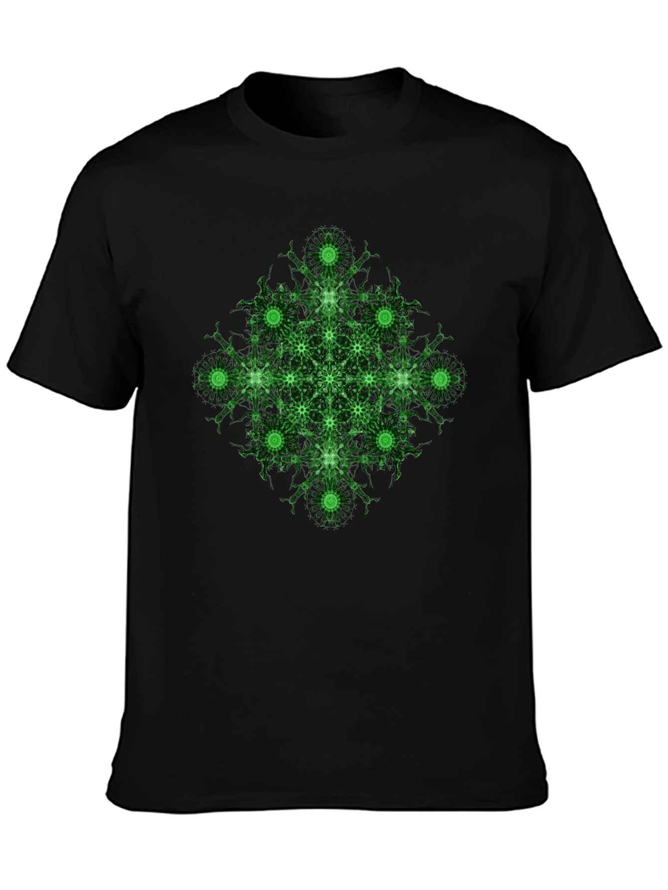Geometric Green Pattern Black T-Shirt