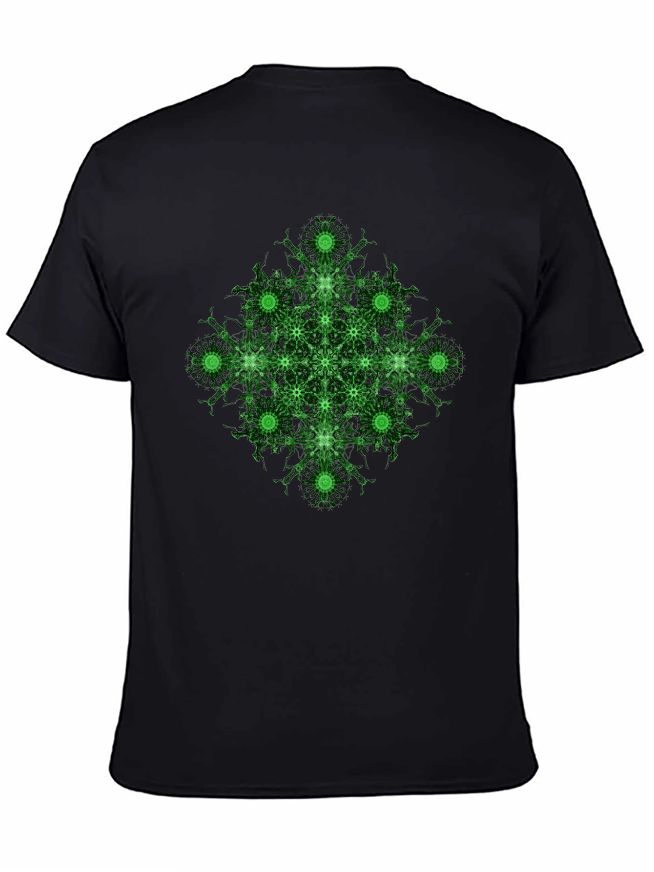 Geometric Green Pattern Black T-Shirt