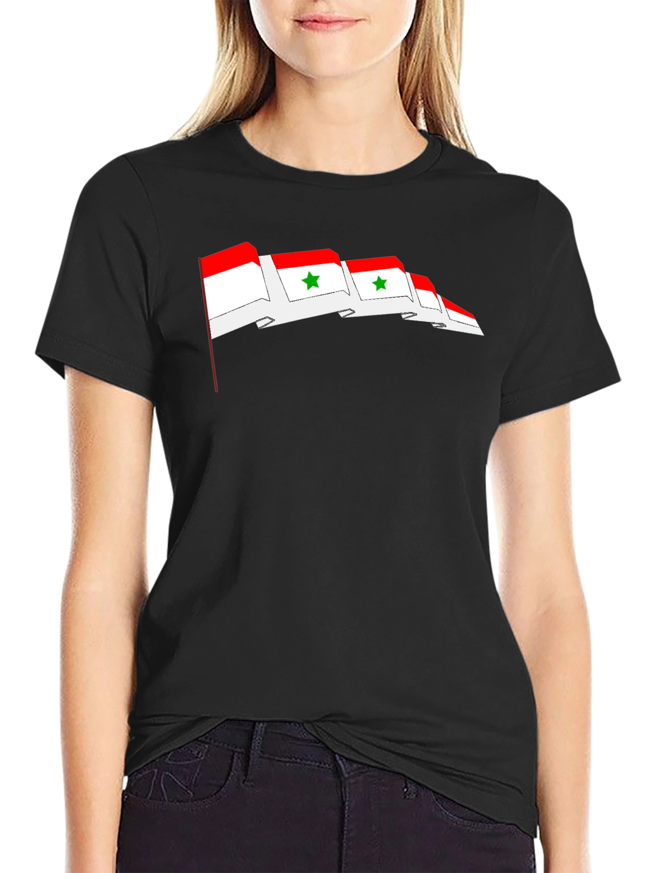 Syria Flag Graphic Print T-Shirt - Black