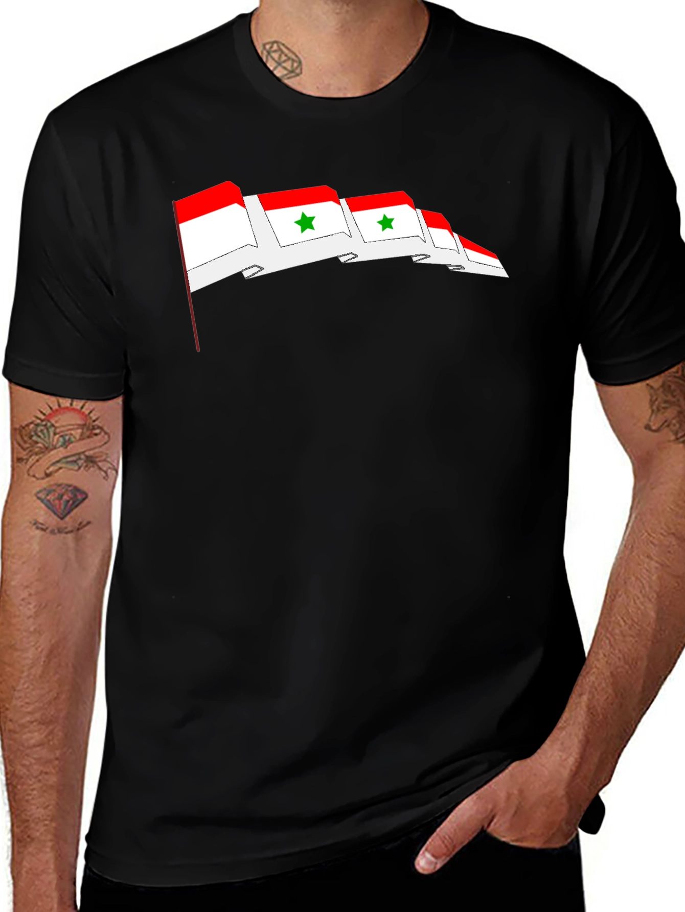 Syria Flag Graphic Print T-Shirt - Black