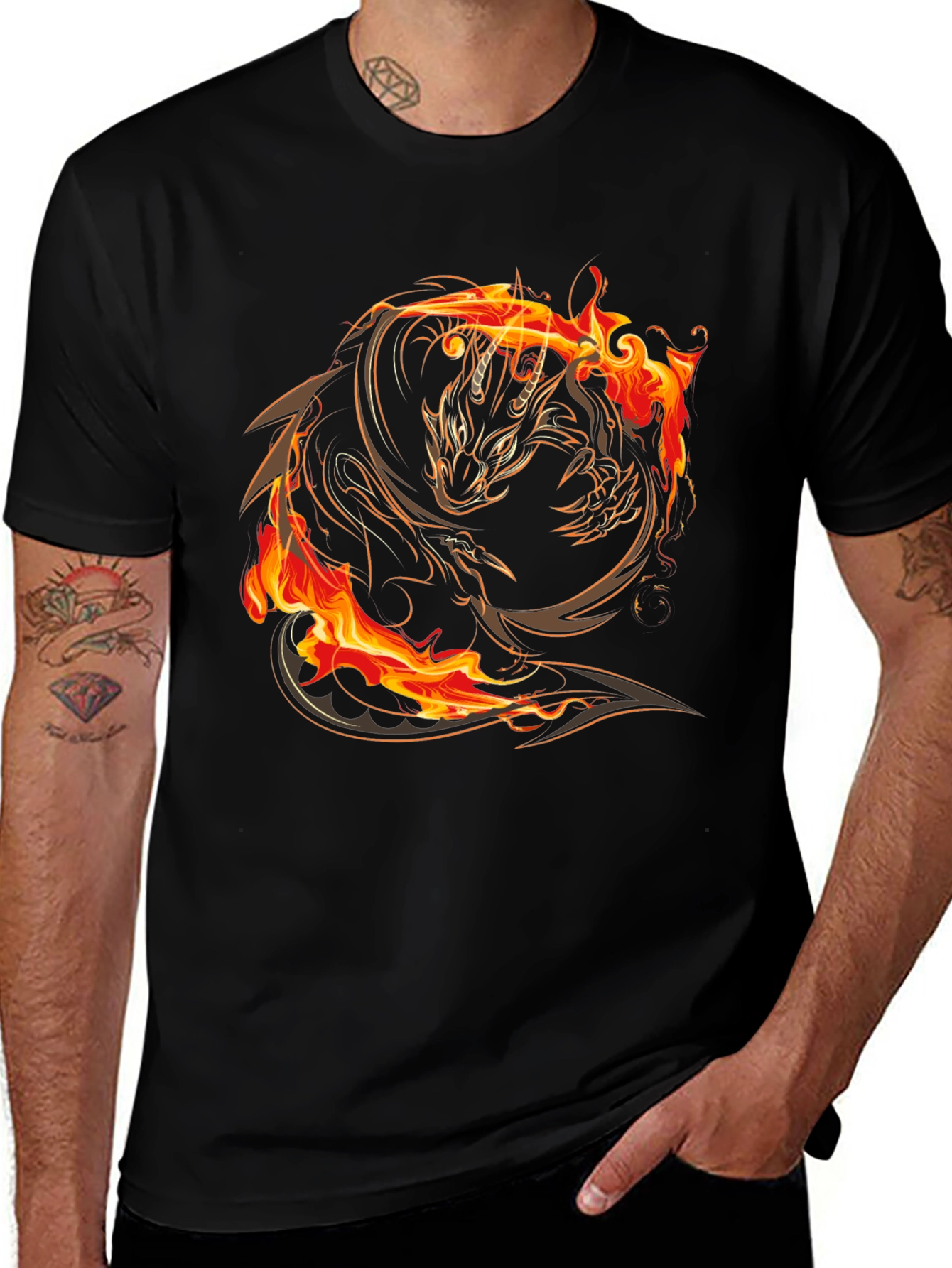 Fiery Dragon Graphic Black T-Shirt