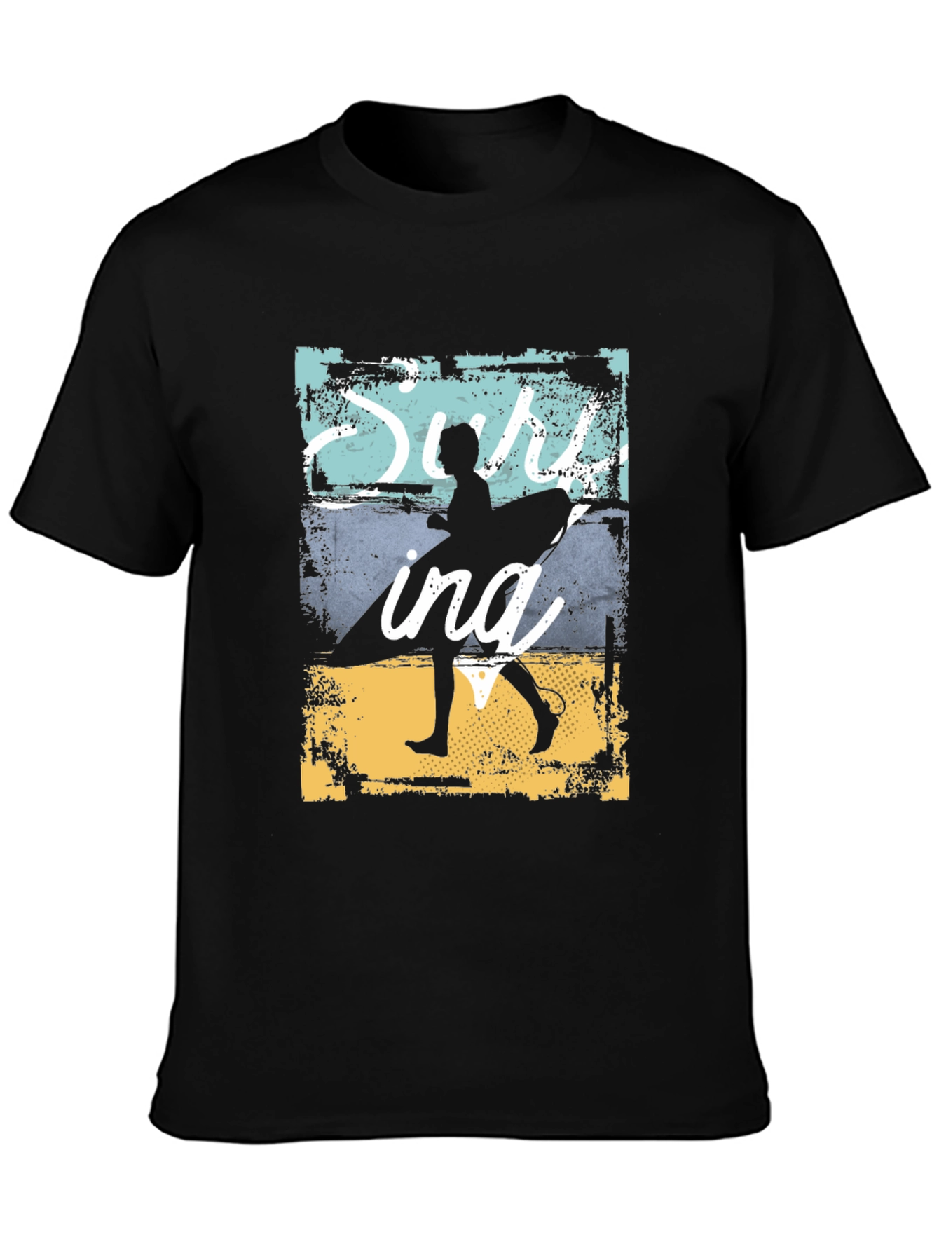 Surfing Silhouette Graphic T-Shirt - Black