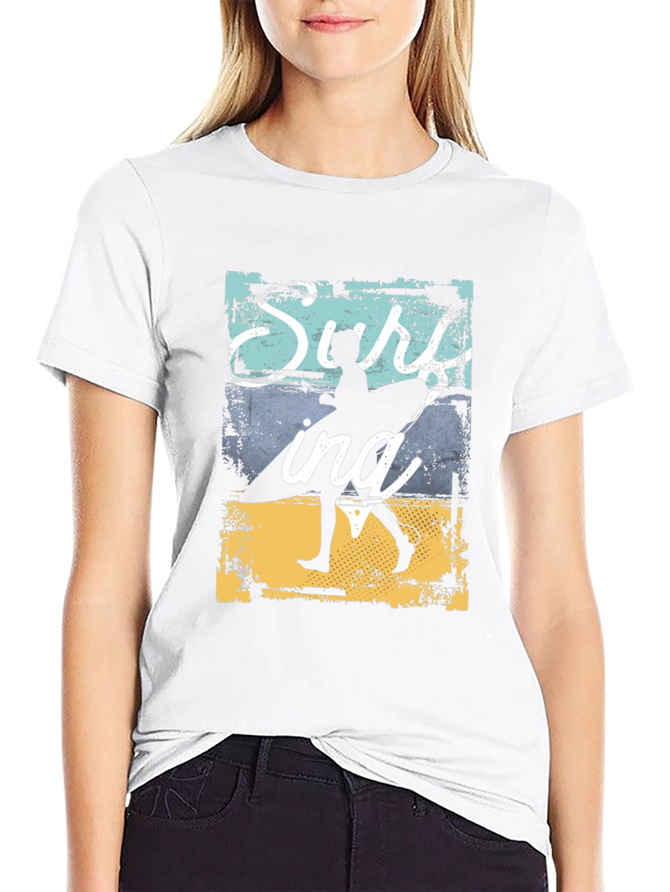 Surfing Silhouette Graphic T-Shirt - Black