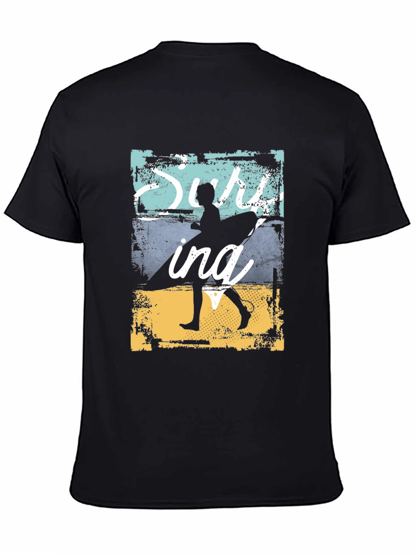 Surfing Silhouette Graphic T-Shirt - Black