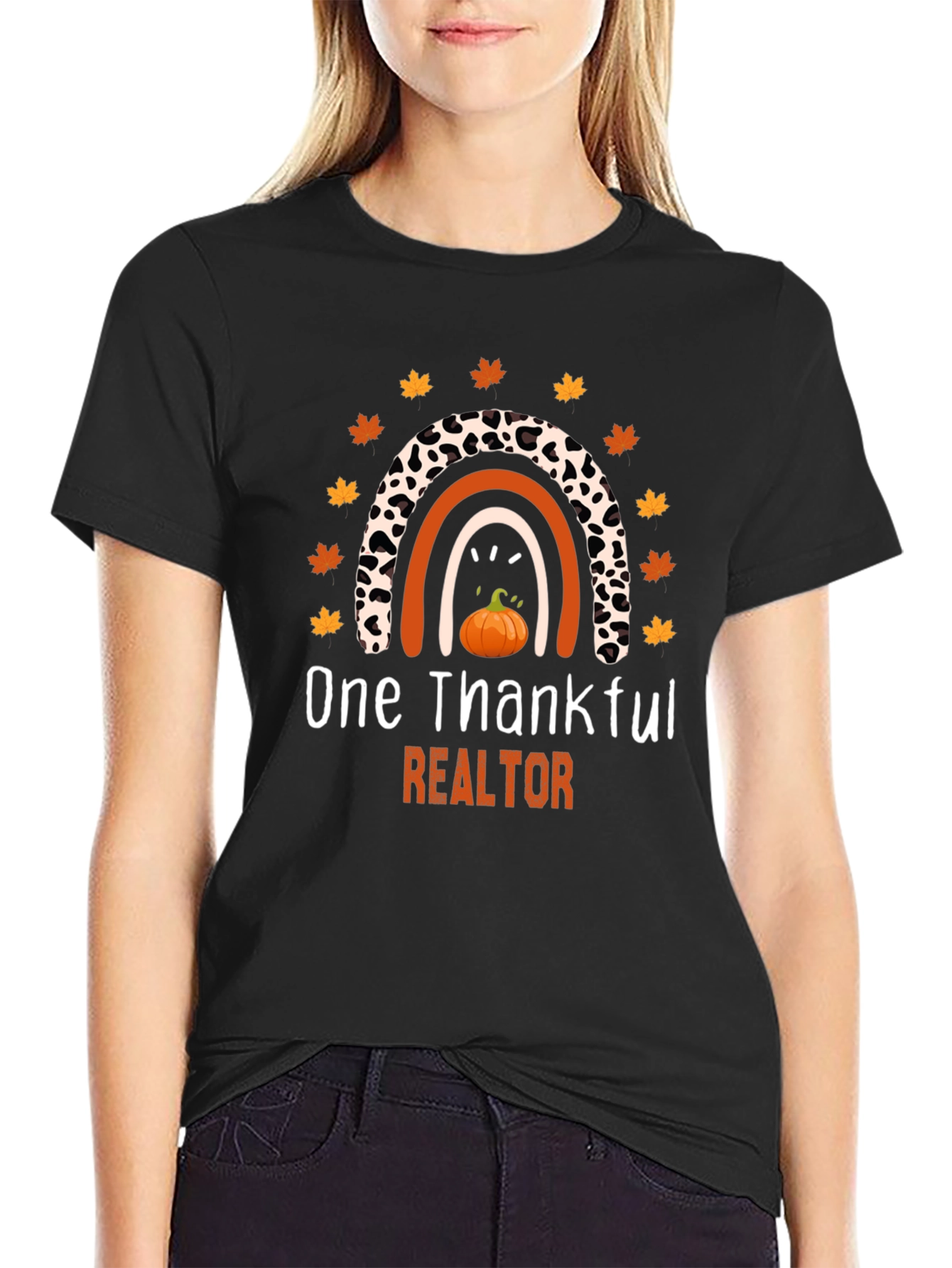 Thankful Realtor T-Shirt - Fall Rainbow Pumpkin Tee